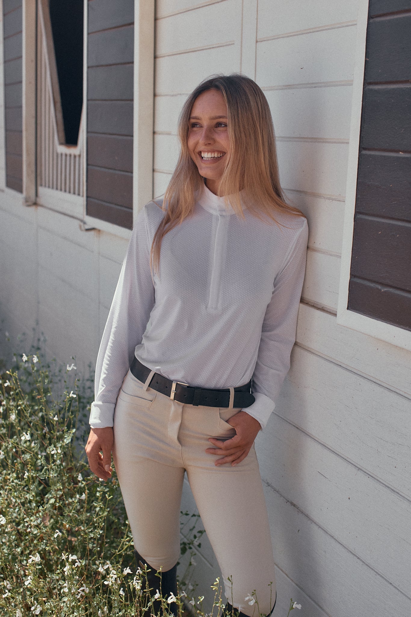 Solid Citizen Equestrian 'Stella' | High Performance Honeycomb Mesh | Long Sleeve Show-shirt | White - Equiluxe Tack
