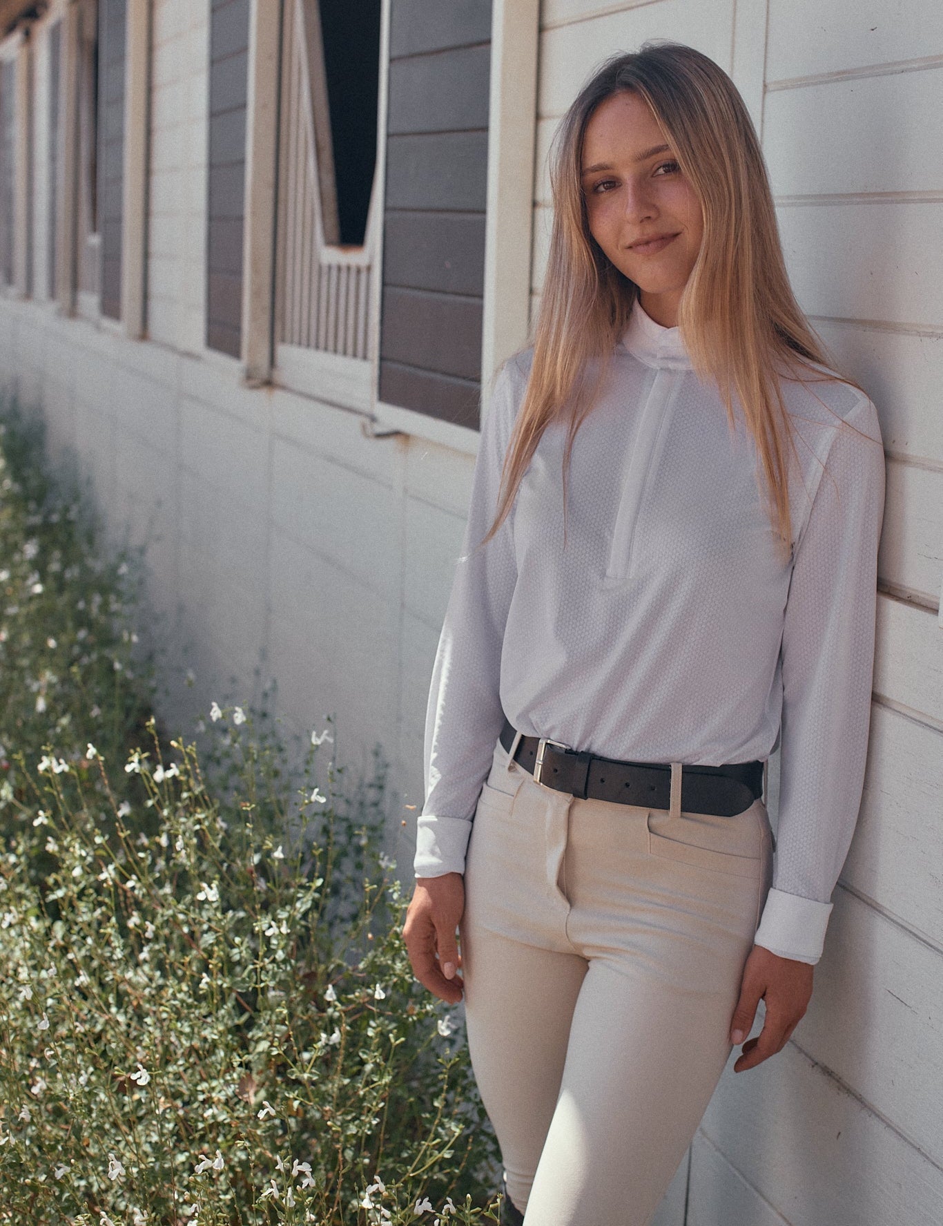 Solid Citizen Equestrian 'Stella' | High Performance Honeycomb Mesh | Long Sleeve Show-shirt | White - Equiluxe Tack