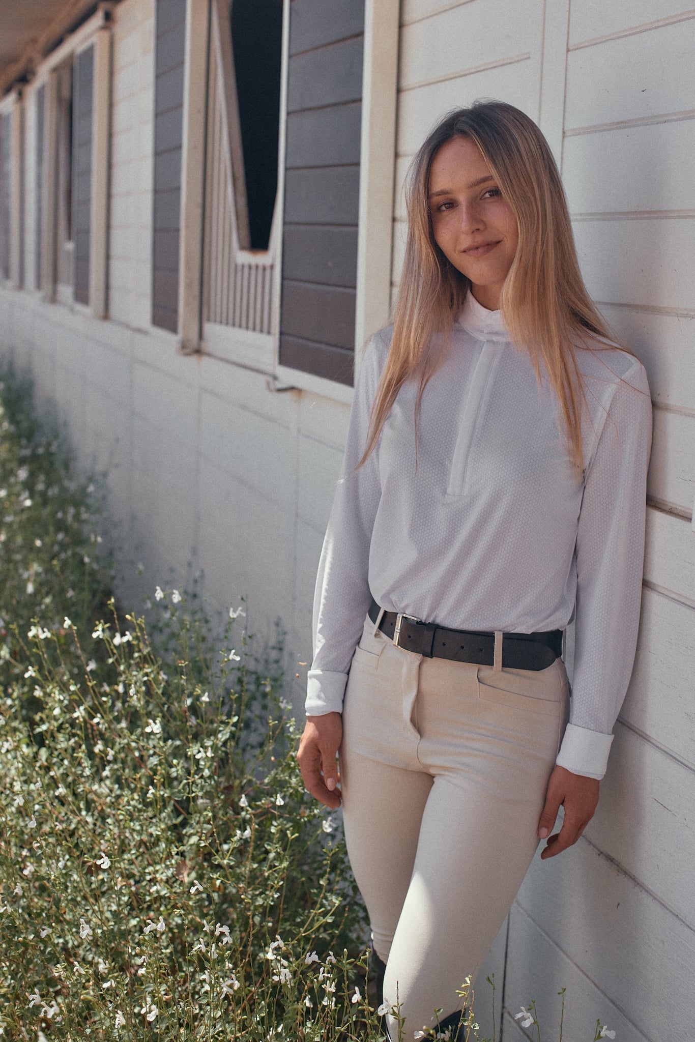 Solid Citizen Equestrian 'Stella' | High Performance Honeycomb Mesh | Long Sleeve Show-shirt | White - Equiluxe Tack