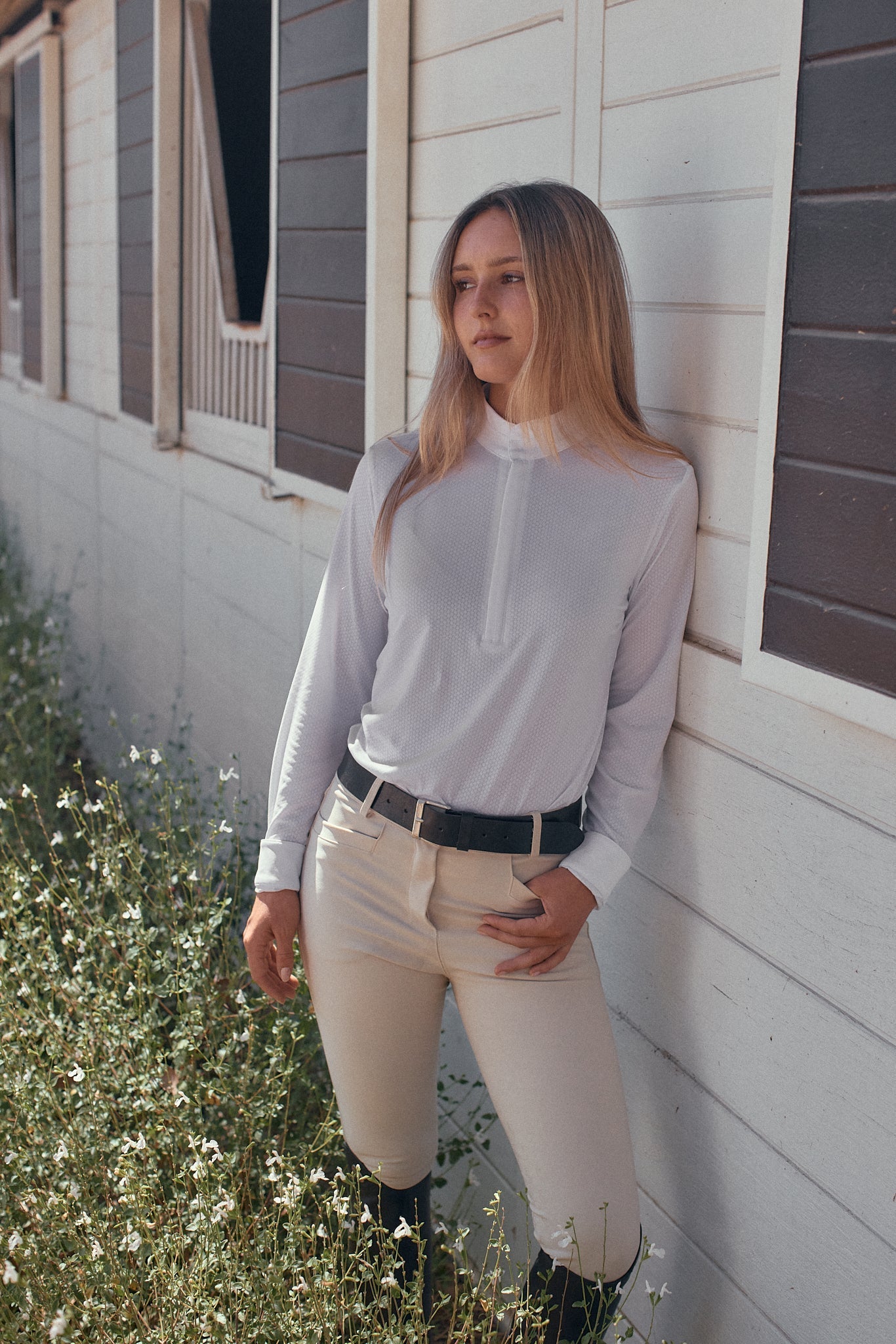 Solid Citizen Equestrian 'Stella' | High Performance Honeycomb Mesh | Long Sleeve Show-shirt | White - Equiluxe Tack