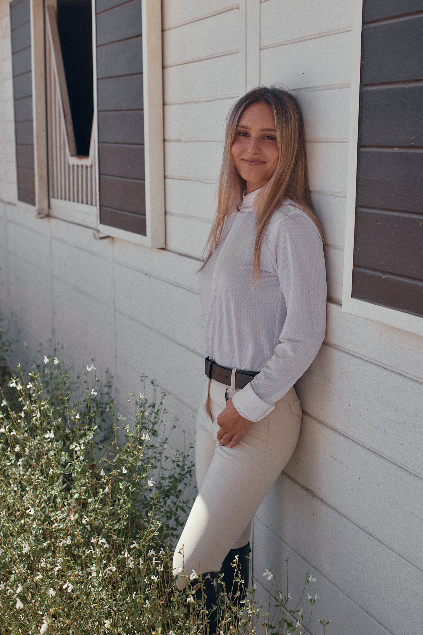 Solid Citizen Equestrian 'Stella' | High Performance Honeycomb Mesh | Long Sleeve Show-shirt | White - Equiluxe Tack