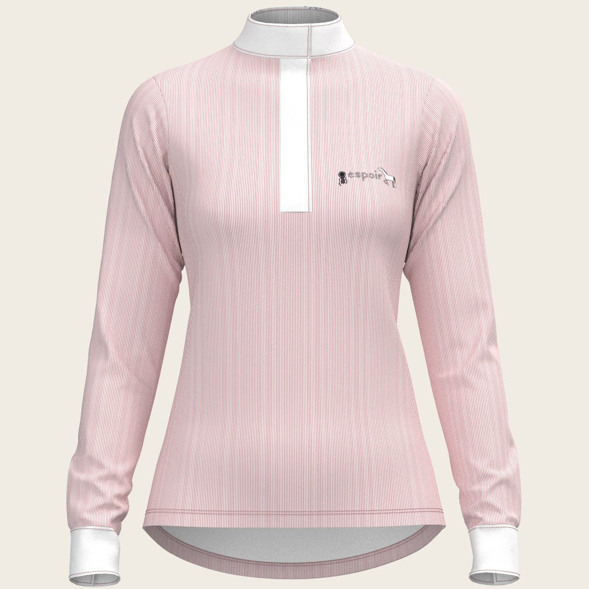  Stripes in Rose Short Zip Long Sleeve Show Shirt - Espoir Equestrian - Equiluxe Tack