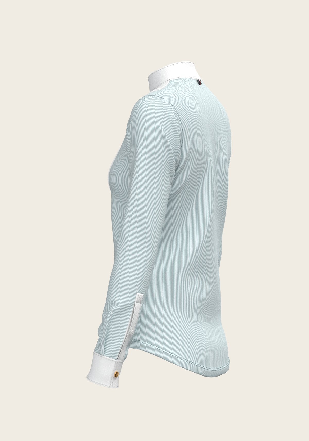  Stripes in Sky Blue Short Pleated Long Sleeve Show Shirt - Espoir Equestrian - Equiluxe Tack