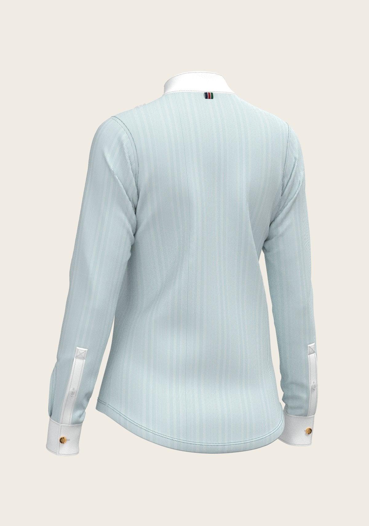  Stripes in Sky Blue Short Pleated Long Sleeve Show Shirt - Espoir Equestrian - Equiluxe Tack