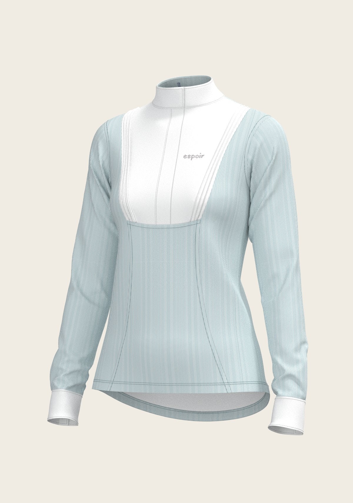  Stripes in Sky Blue Short Pleated Long Sleeve Show Shirt - Espoir Equestrian - Equiluxe Tack