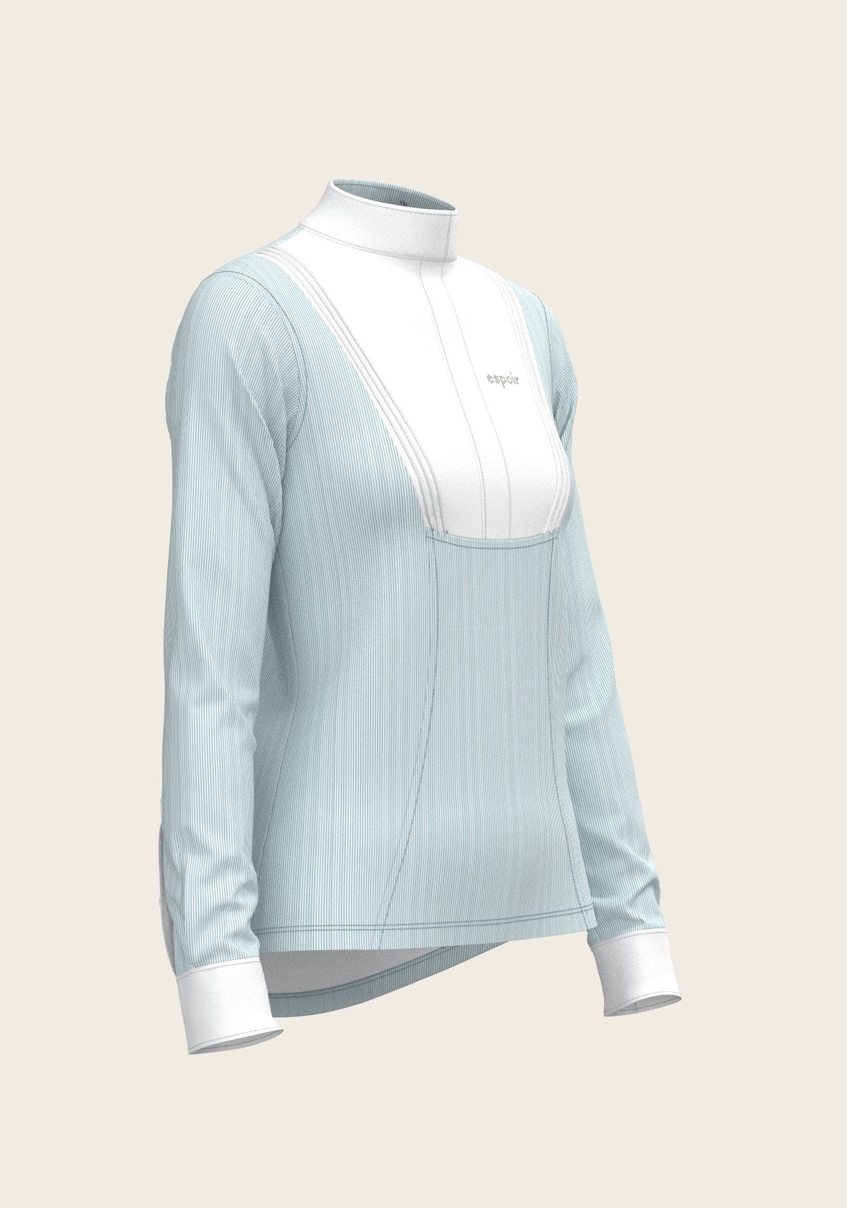  Stripes in Sky Blue Short Pleated Long Sleeve Show Shirt - Espoir Equestrian - Equiluxe Tack