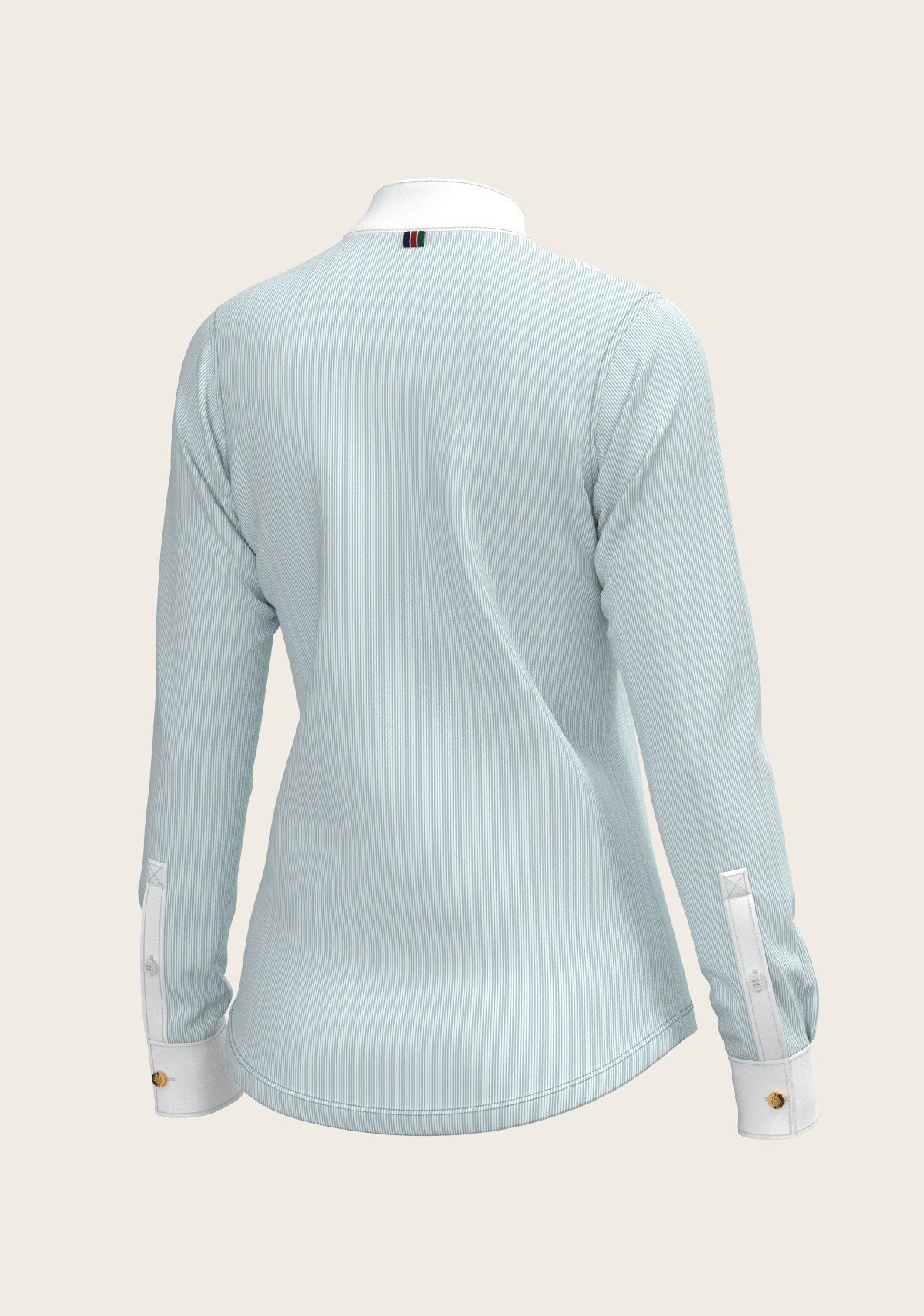  Stripes in Sky Blue Short Pleated Long Sleeve Show Shirt - Espoir Equestrian - Equiluxe Tack