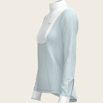  Stripes in Sky Blue Short Pleated Long Sleeve Show Shirt - Espoir Equestrian - Equiluxe Tack