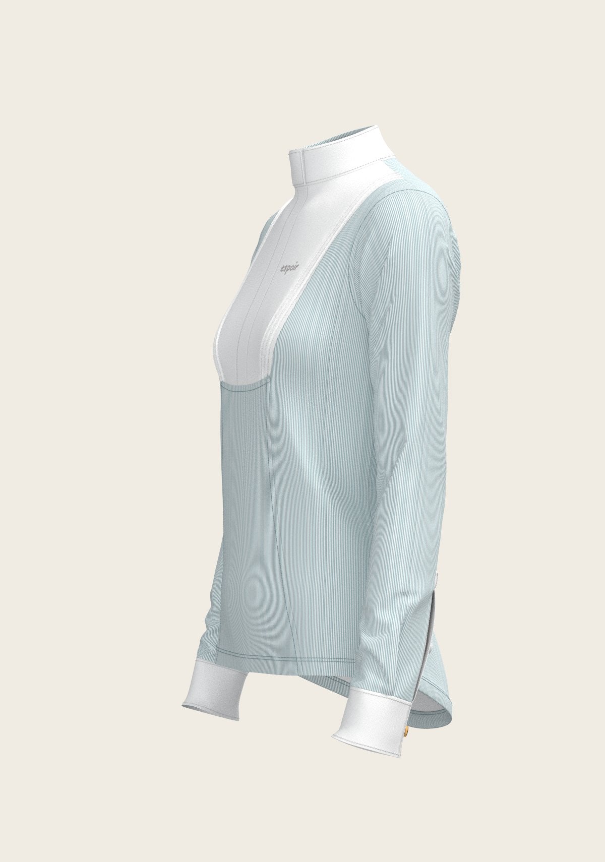  Stripes in Sky Blue Short Pleated Long Sleeve Show Shirt - Espoir Equestrian - Equiluxe Tack