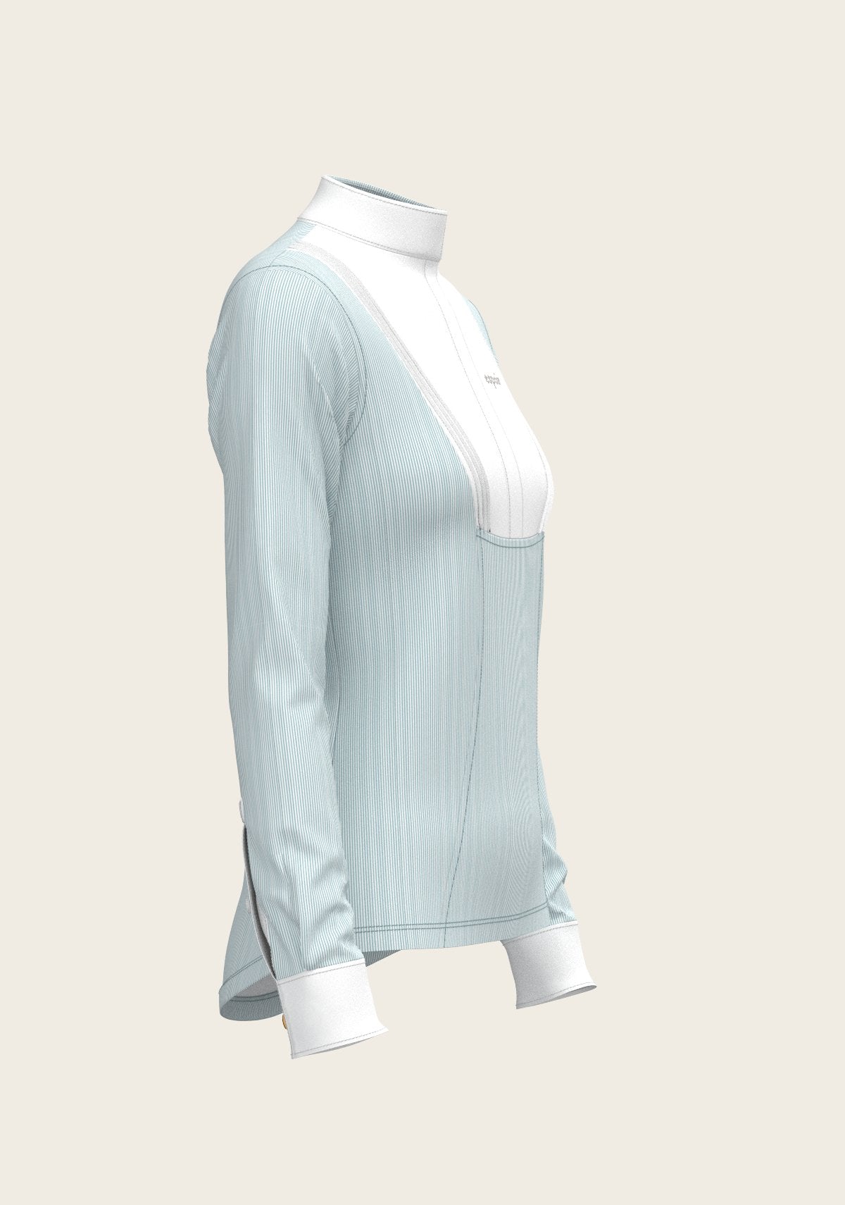  Stripes in Sky Blue Short Pleated Long Sleeve Show Shirt - Espoir Equestrian - Equiluxe Tack