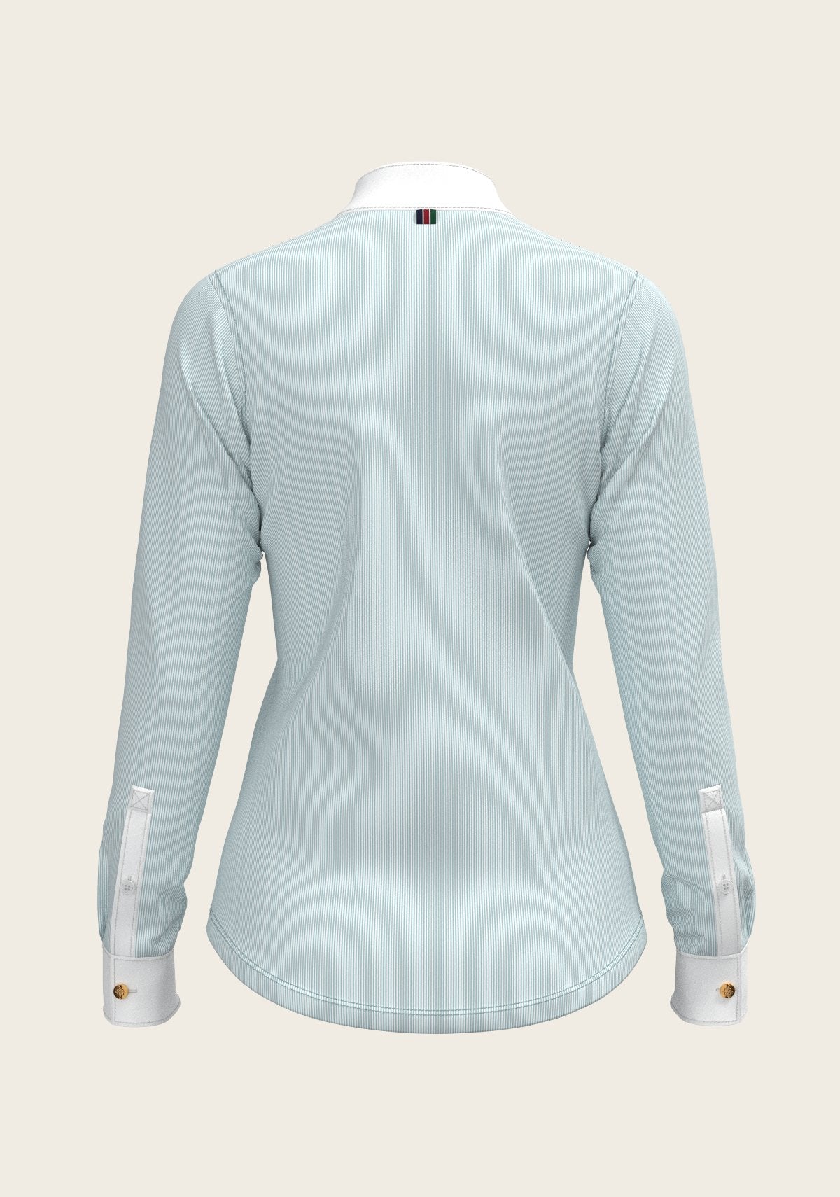  Stripes in Sky Blue Short Pleated Long Sleeve Show Shirt - Espoir Equestrian - Equiluxe Tack