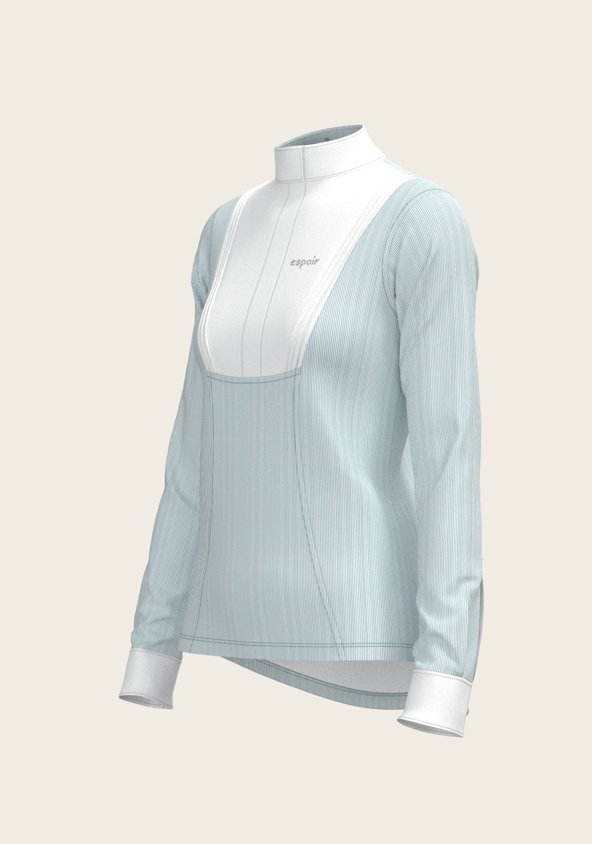  Stripes in Sky Blue Short Pleated Long Sleeve Show Shirt - Espoir Equestrian - Equiluxe Tack