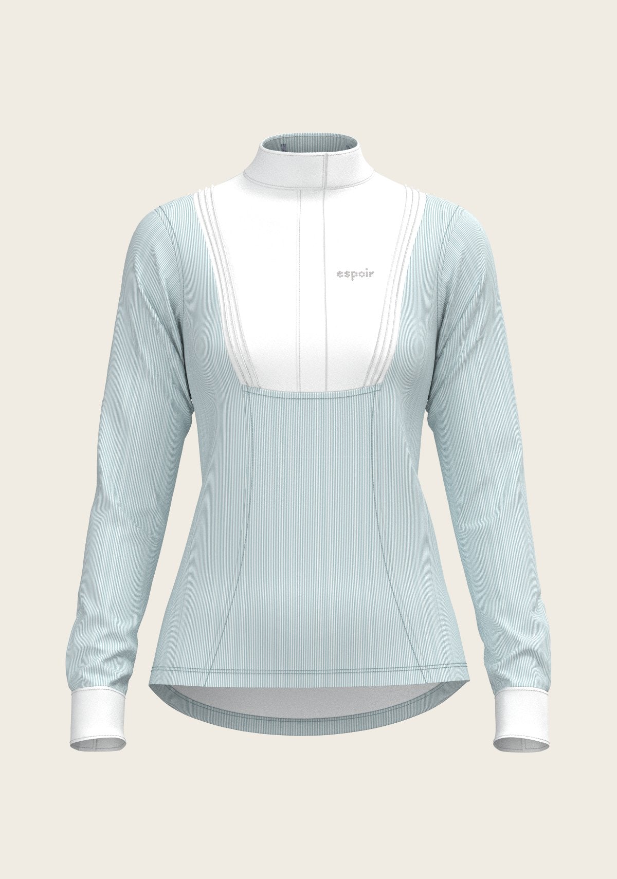  Stripes in Sky Blue Short Pleated Long Sleeve Show Shirt - Espoir Equestrian - Equiluxe Tack