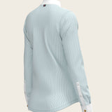  Stripes in Sky Blue Short Pleated Long Sleeve Show Shirt - Espoir Equestrian - Equiluxe Tack