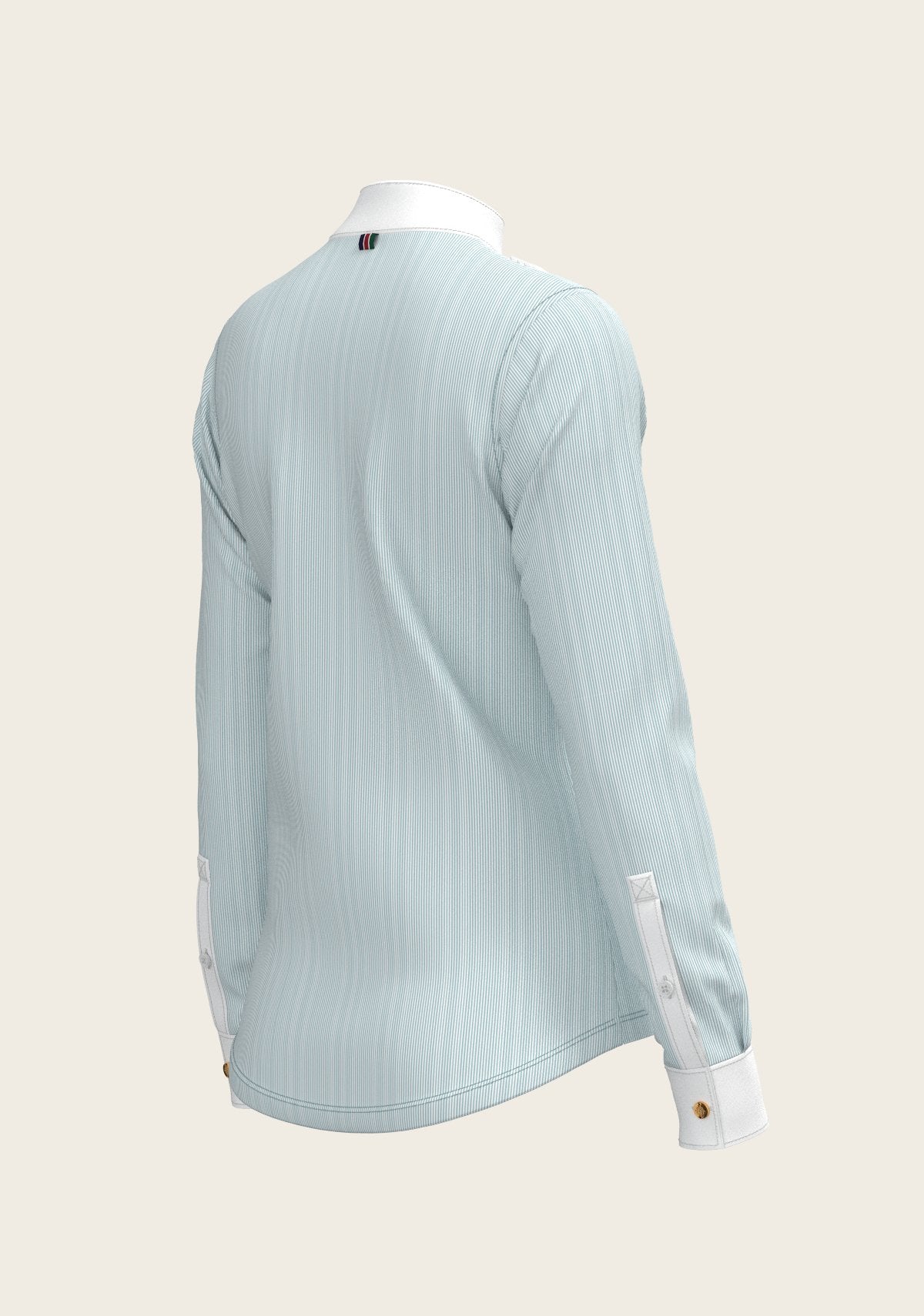  Stripes in Sky Blue Short Pleated Long Sleeve Show Shirt - Espoir Equestrian - Equiluxe Tack