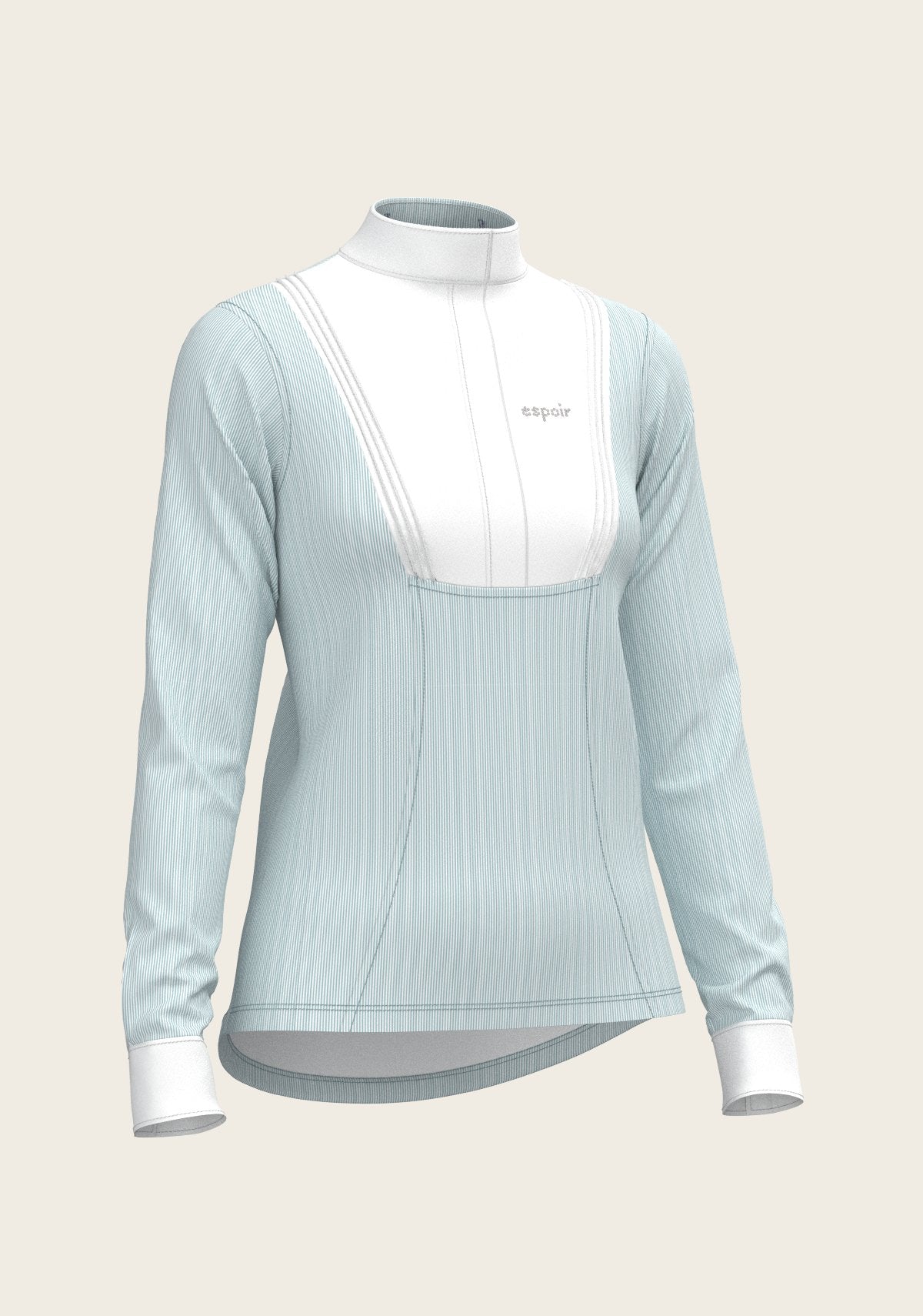  Stripes in Sky Blue Short Pleated Long Sleeve Show Shirt - Espoir Equestrian - Equiluxe Tack