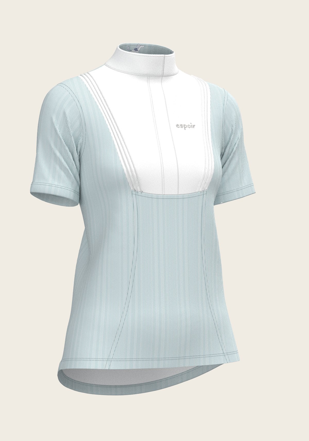  Stripes in Sky Blue Short Pleated Short Sleeve Show Shirt - Espoir Equestrian - Equiluxe Tack