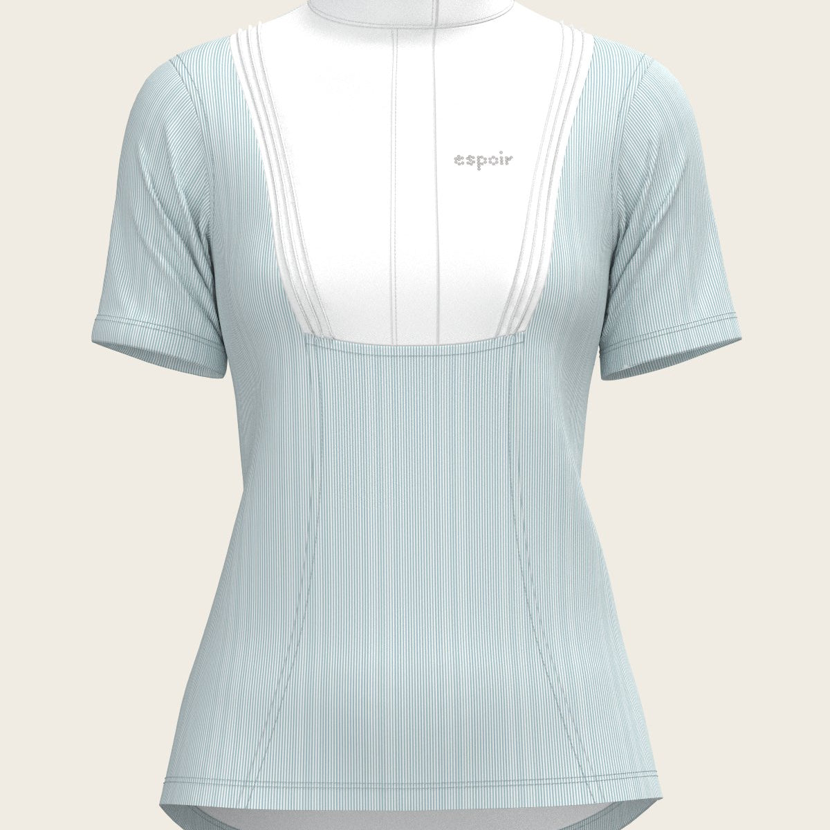  Stripes in Sky Blue Short Pleated Short Sleeve Show Shirt - Espoir Equestrian - Equiluxe Tack