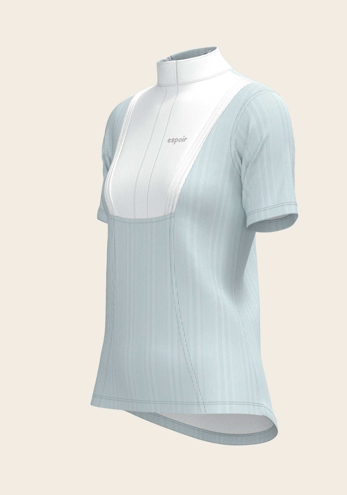  Stripes in Sky Blue Short Pleated Short Sleeve Show Shirt - Espoir Equestrian - Equiluxe Tack