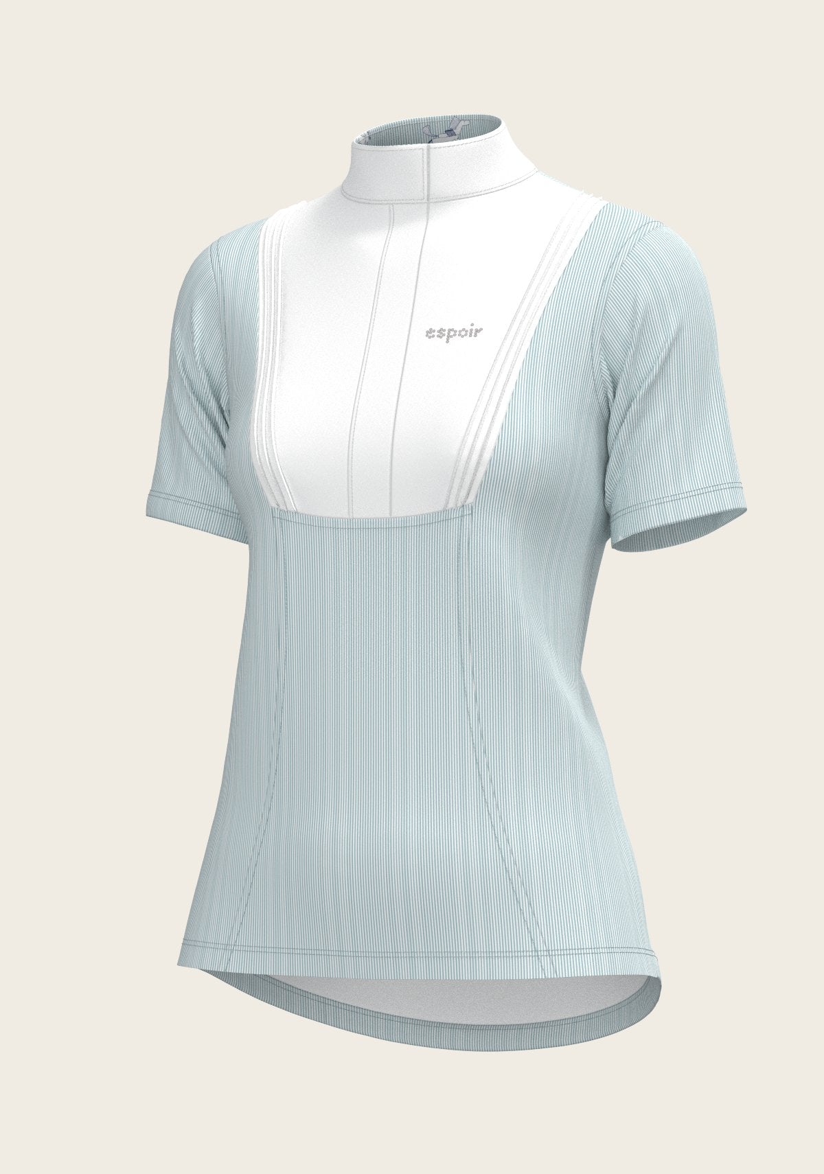  Stripes in Sky Blue Short Pleated Short Sleeve Show Shirt - Espoir Equestrian - Equiluxe Tack