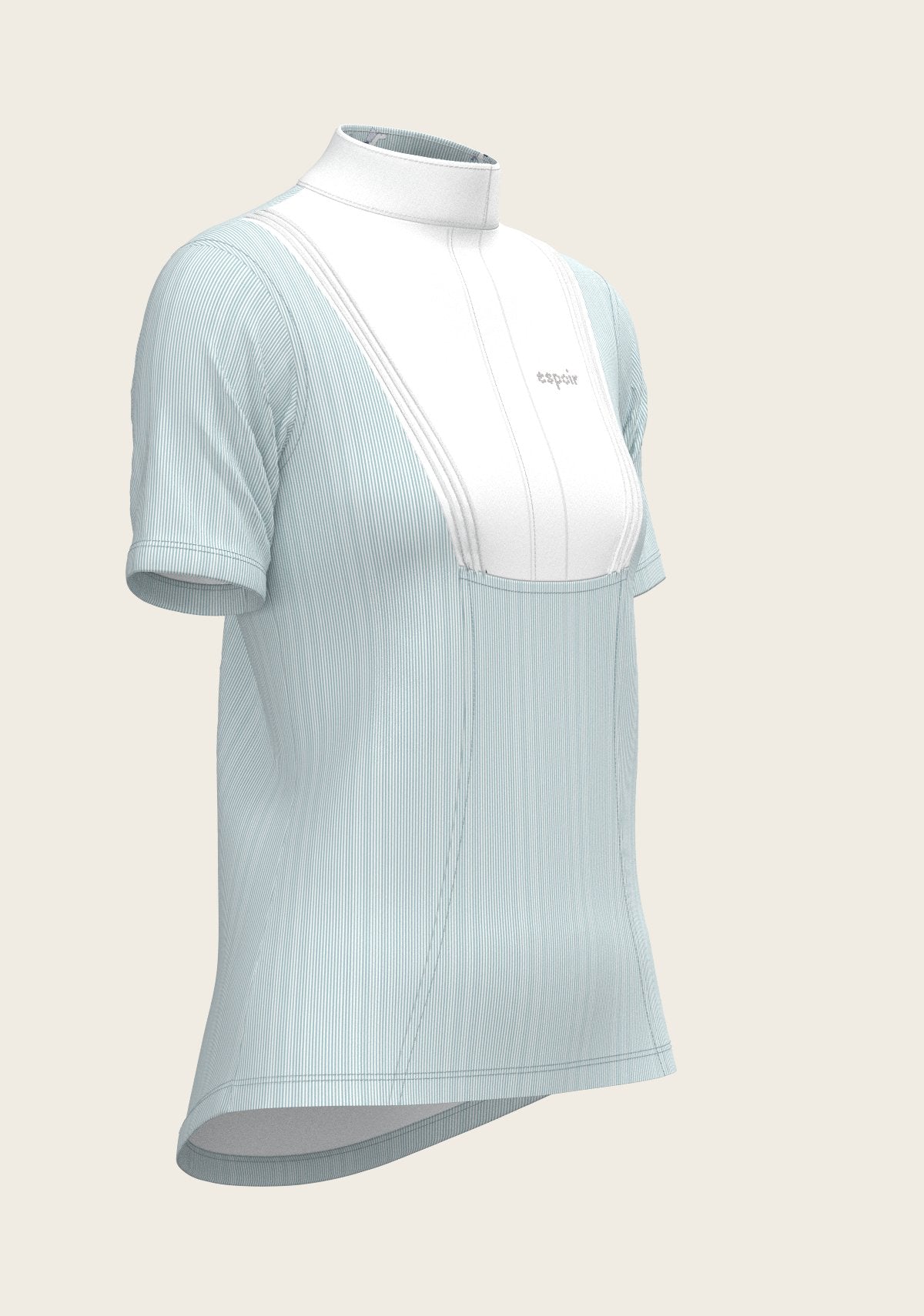  Stripes in Sky Blue Short Pleated Short Sleeve Show Shirt - Espoir Equestrian - Equiluxe Tack