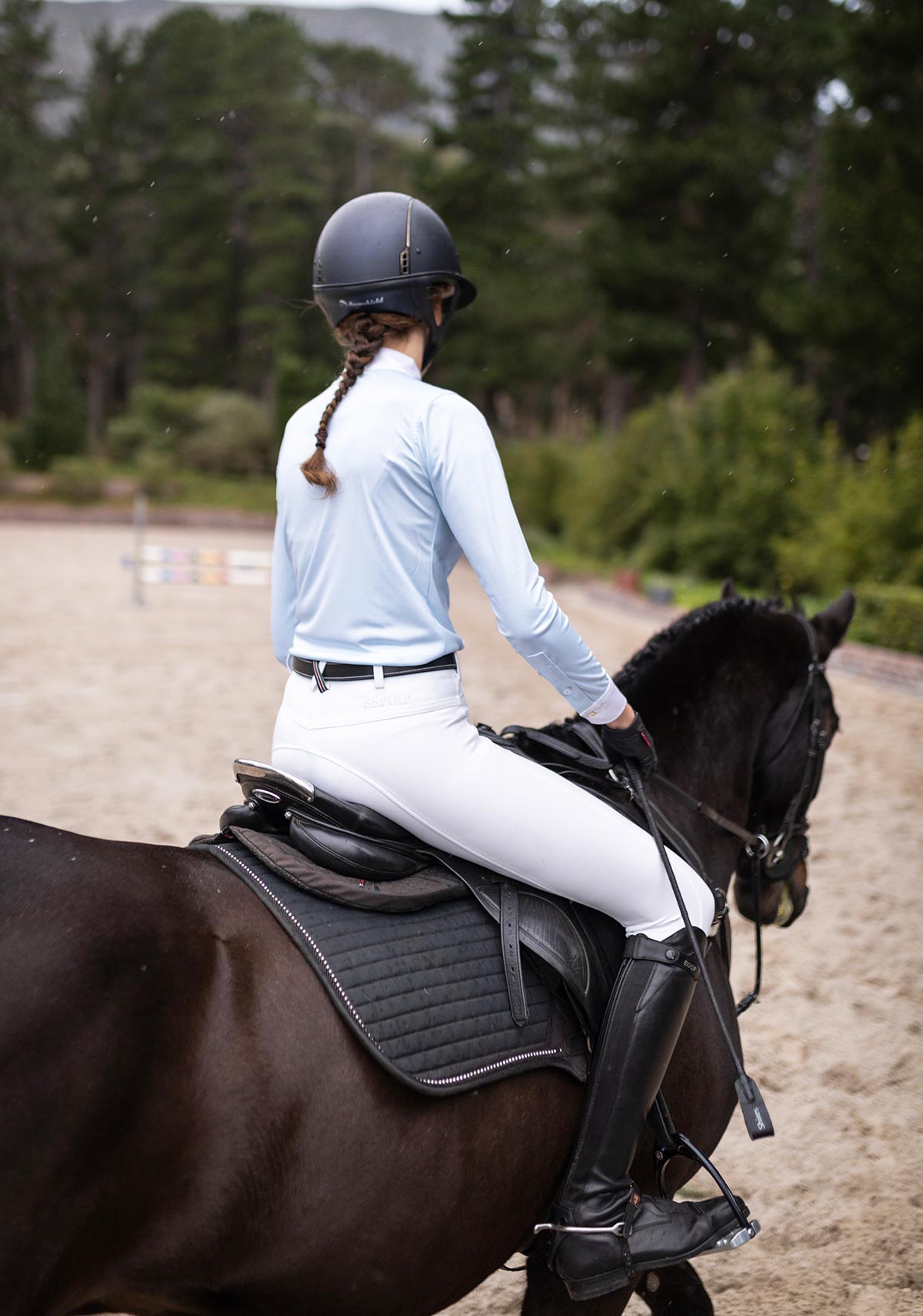 Stripes in Skyblue Short Zip Long Sleeve Show Shirt - Espoir Equestrian - Equiluxe Tack