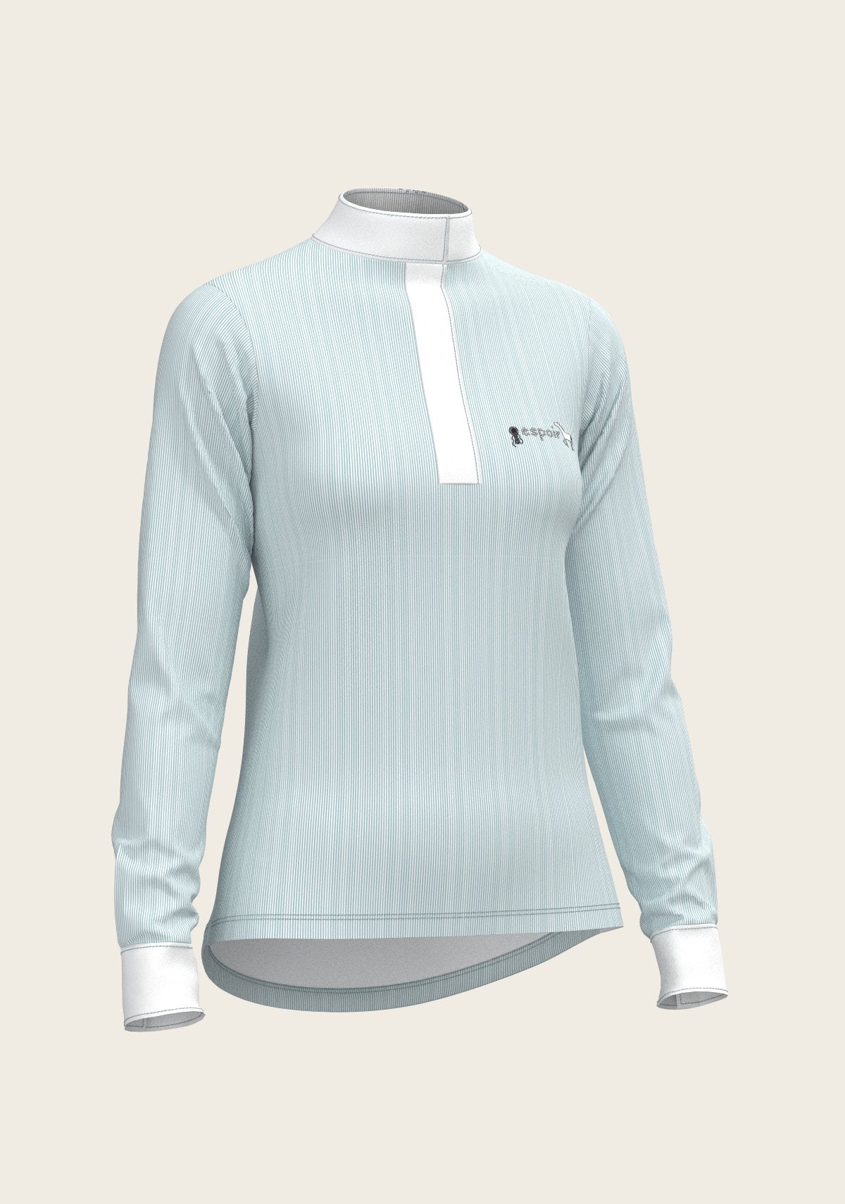 Stripes in Skyblue Short Zip Long Sleeve Show Shirt - Espoir Equestrian - Equiluxe Tack