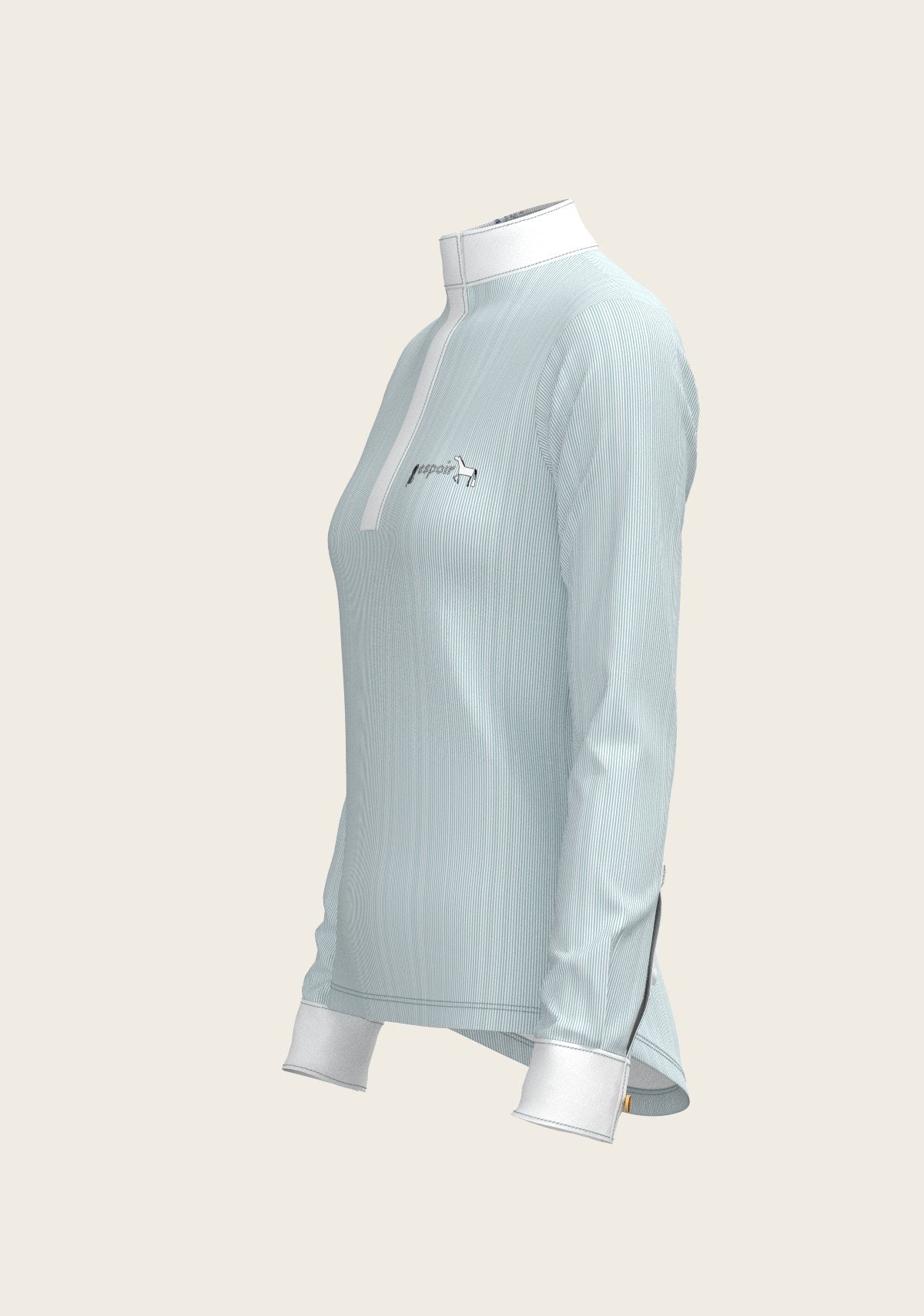 Stripes in Skyblue Short Zip Long Sleeve Show Shirt - Espoir Equestrian - Equiluxe Tack