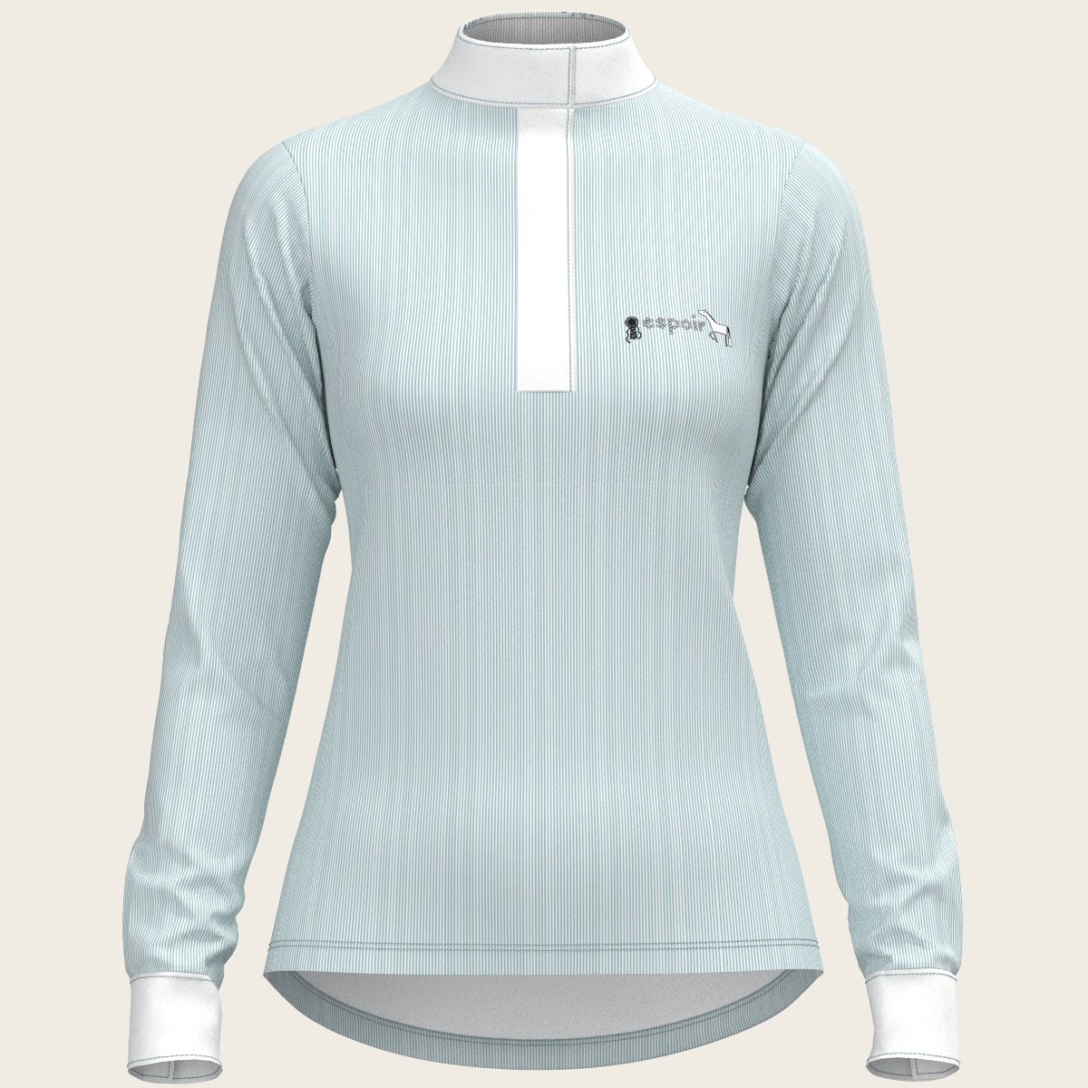 Stripes in Skyblue Short Zip Long Sleeve Show Shirt - Espoir Equestrian - Equiluxe Tack