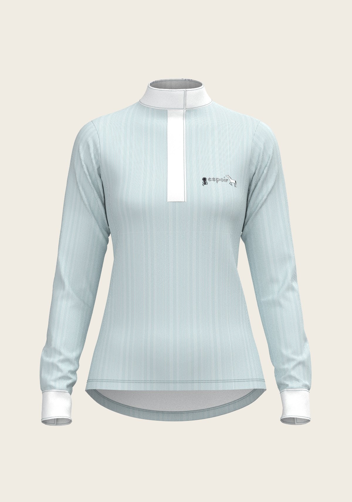 Stripes in Skyblue Short Zip Long Sleeve Show Shirt - Espoir Equestrian - Equiluxe Tack