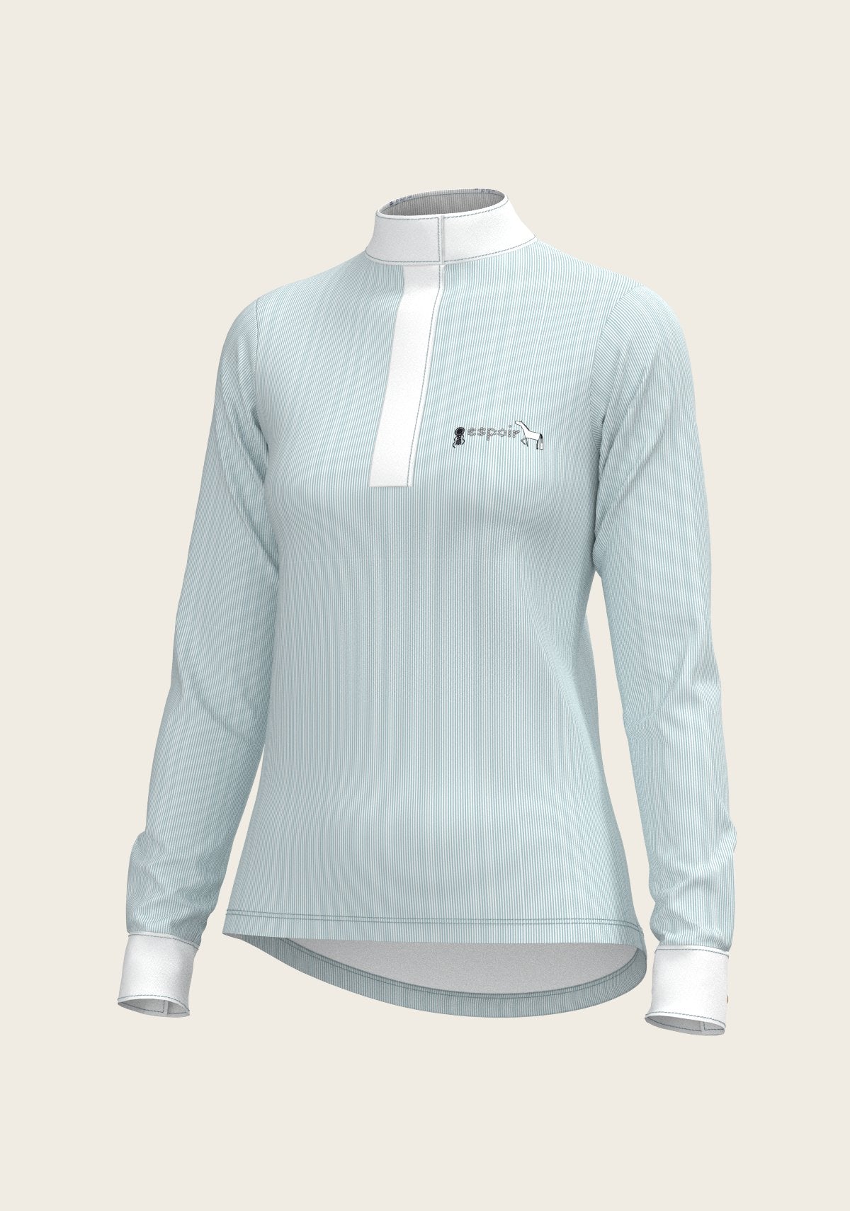 Stripes in Skyblue Short Zip Long Sleeve Show Shirt - Espoir Equestrian - Equiluxe Tack