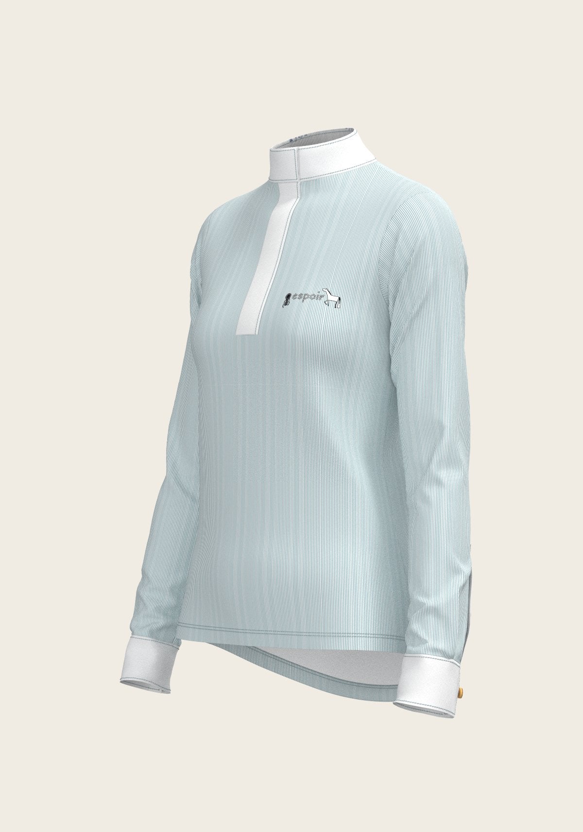 Stripes in Skyblue Short Zip Long Sleeve Show Shirt - Espoir Equestrian - Equiluxe Tack