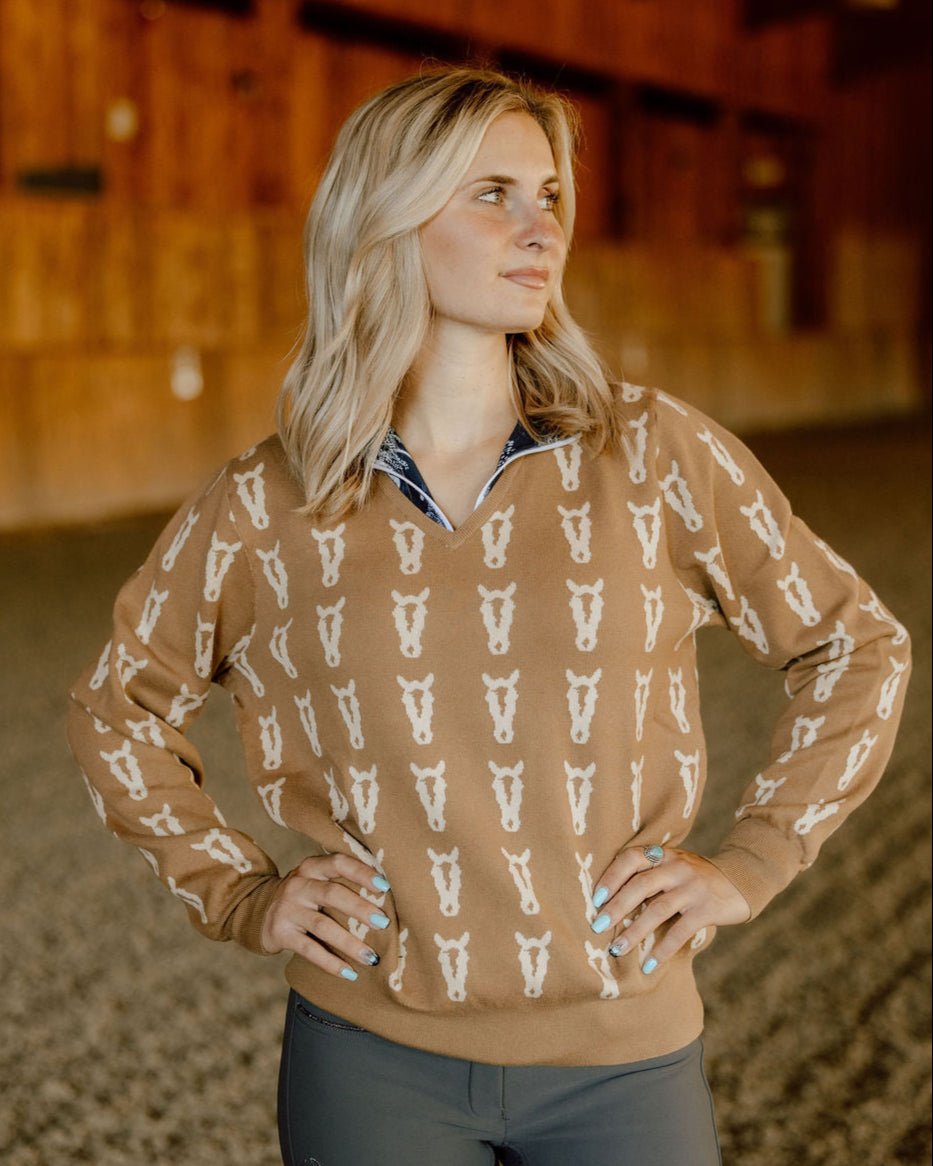 The Deinhardt Varsity Sweater - Cognac & Cream - Deinhardt Designs - Equiluxe Tack