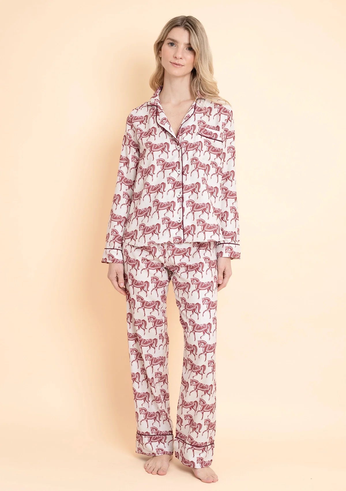 Whisper Long Sleeve PJ's | Blossomare Print | Crimson Cream | Equestrian Sleepwear Collection - Rönner - Equiluxe Tack