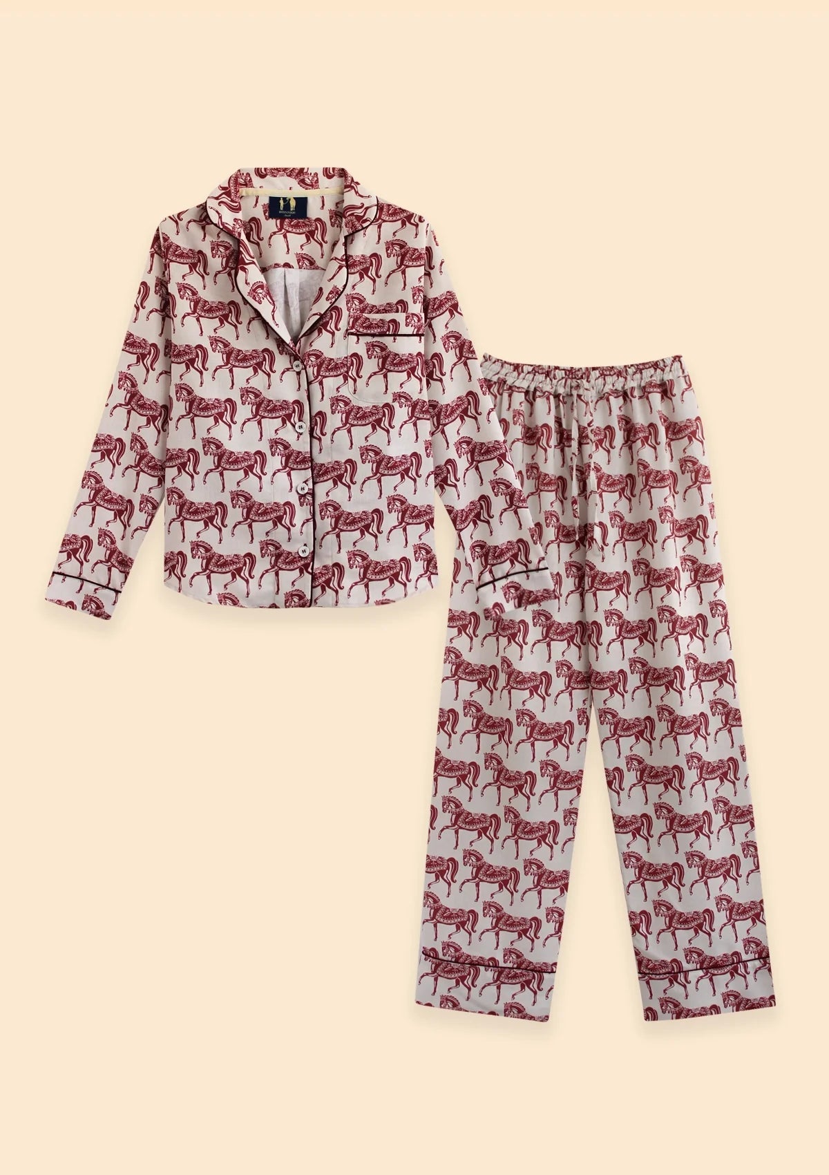 Whisper Long Sleeve PJ's | Blossomare Print | Crimson Cream | Equestrian Sleepwear Collection - Rönner - Equiluxe Tack