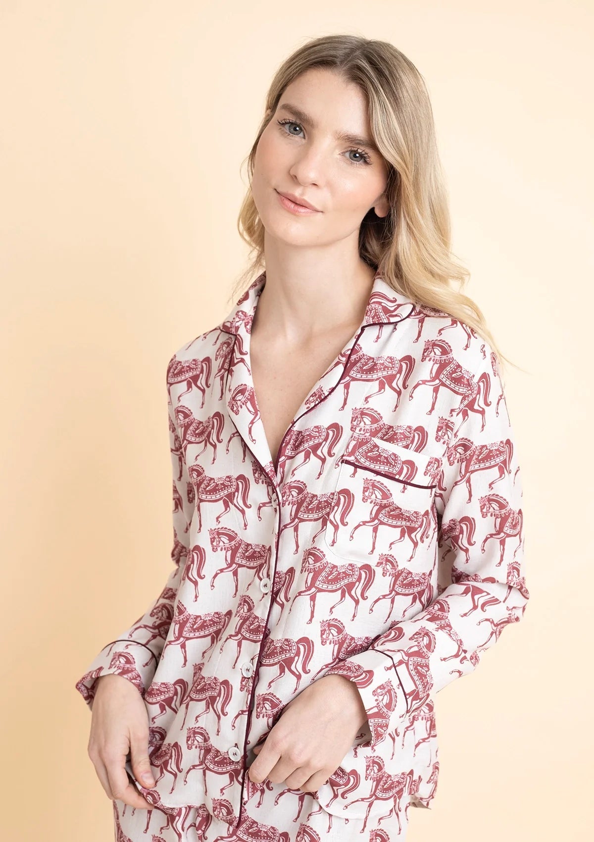 Whisper Long Sleeve PJ's | Blossomare Print | Crimson Cream | Equestrian Sleepwear Collection - Rönner - Equiluxe Tack