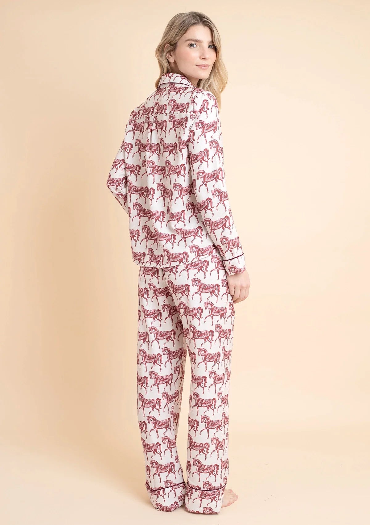 Whisper Long Sleeve PJ's | Blossomare Print | Crimson Cream | Equestrian Sleepwear Collection - Rönner - Equiluxe Tack