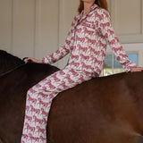 Whisper Long Sleeve PJ's | Blossomare Print | Crimson Cream | Equestrian Sleepwear Collection - Rönner - Equiluxe Tack