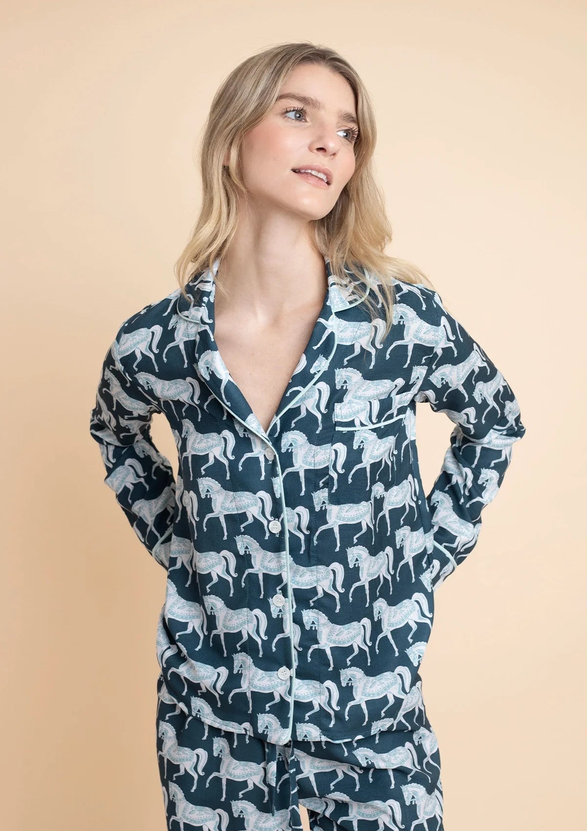 Whisper Long Sleeve PJ's | Blossomare Print | Crystal | Equestrian Sleepwear Collection - Rönner - Equiluxe Tack