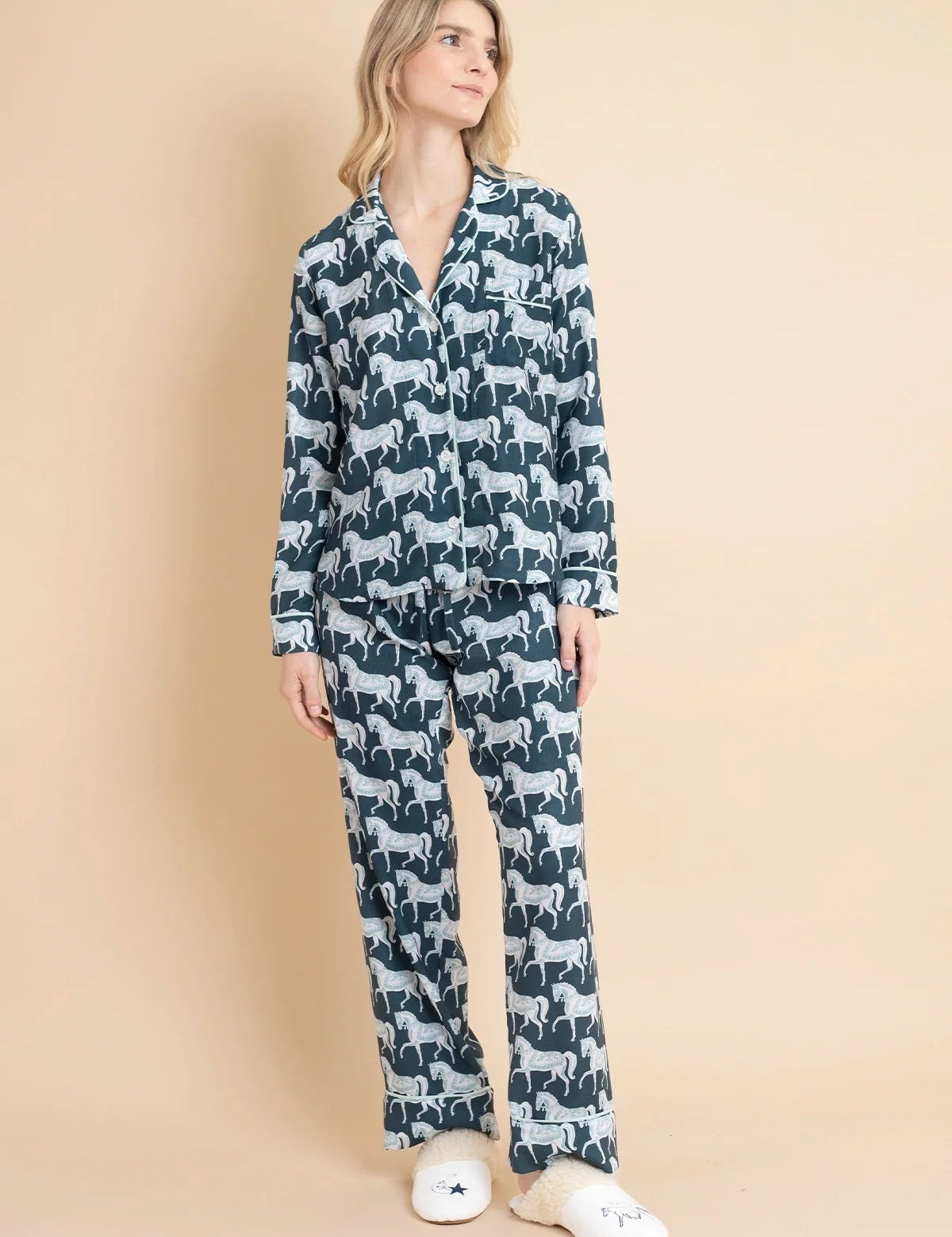 Whisper Long Sleeve PJ's | Blossomare Print | Crystal | Equestrian Sleepwear Collection - Rönner - Equiluxe Tack