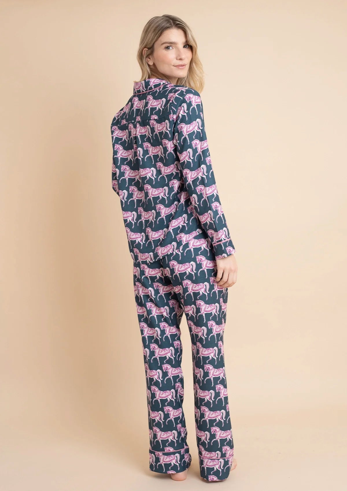 Whisper Long Sleeve PJ's | Blossomare Print | Green & Blush | Equestrian Sleepwear Collection - Rönner - Equiluxe Tack