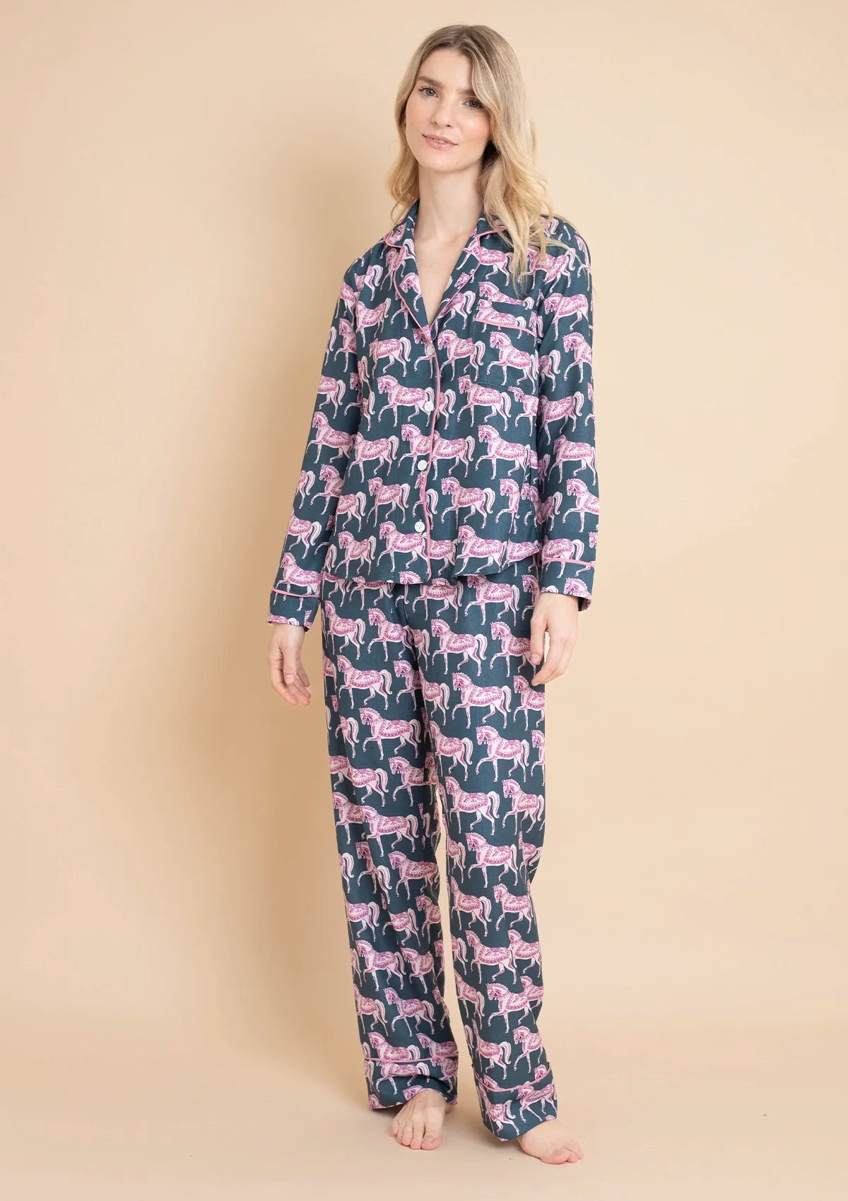 Whisper Long Sleeve PJ's | Blossomare Print | Green & Blush | Equestrian Sleepwear Collection - Rönner - Equiluxe Tack