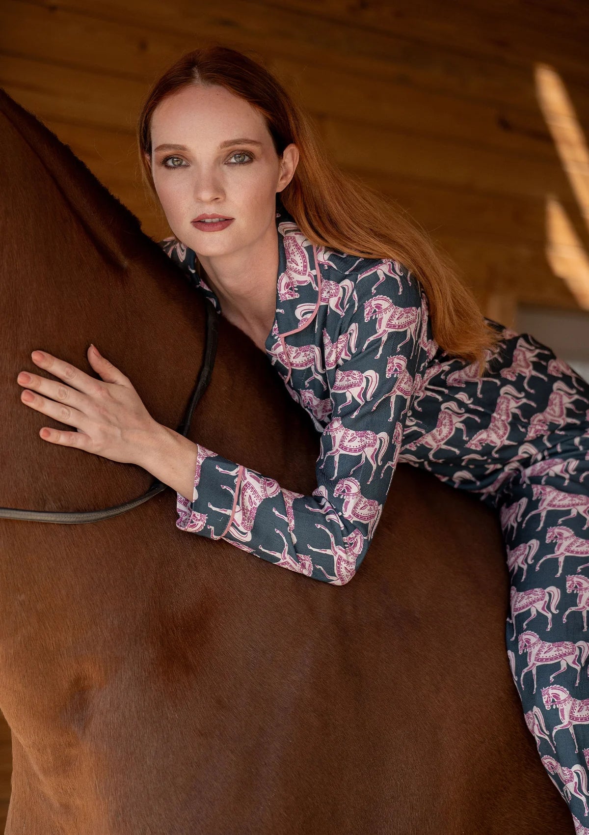 Whisper Long Sleeve PJ's | Blossomare Print | Green & Blush | Equestrian Sleepwear Collection - Rönner - Equiluxe Tack