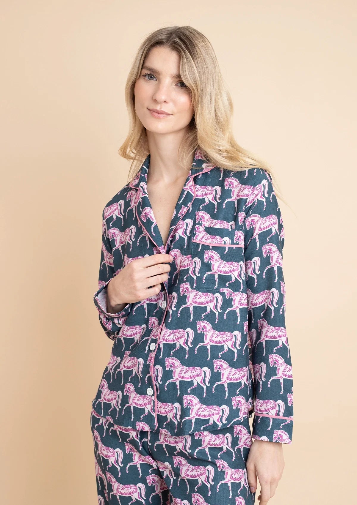 Whisper Long Sleeve PJ's | Blossomare Print | Green & Blush | Equestrian Sleepwear Collection - Rönner - Equiluxe Tack