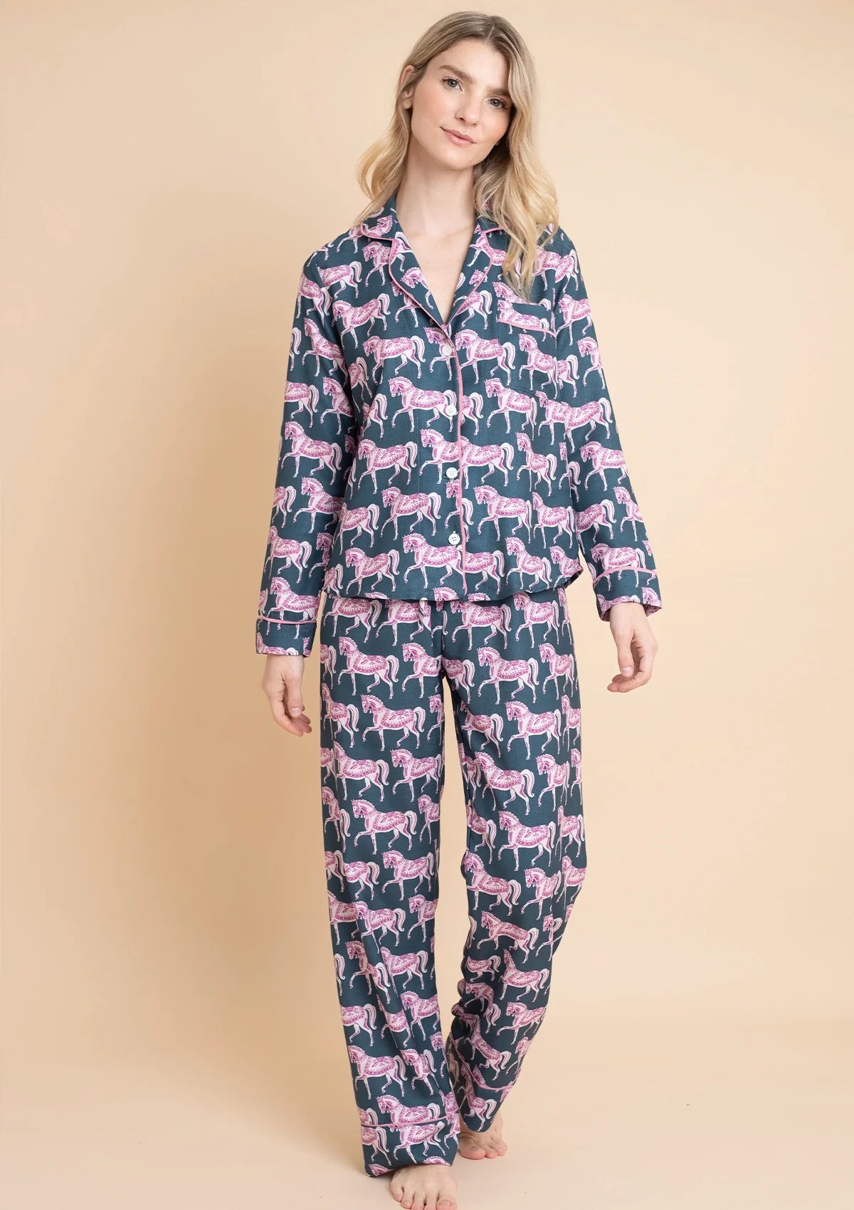 Whisper Long Sleeve PJ's | Blossomare Print | Green & Blush | Equestrian Sleepwear Collection - Rönner - Equiluxe Tack