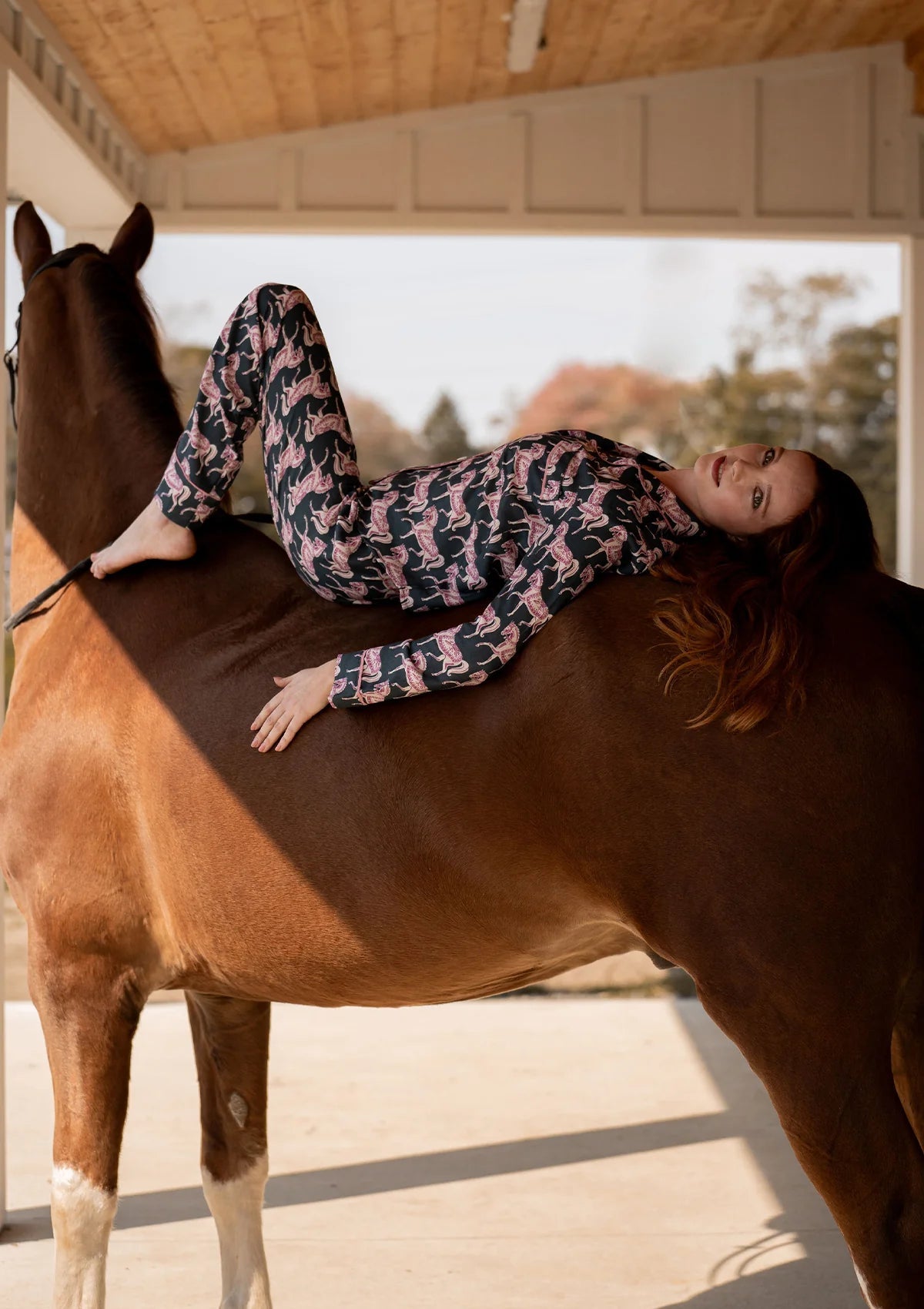 Whisper Long Sleeve PJ's | Blossomare Print | Green & Blush | Equestrian Sleepwear Collection - Rönner - Equiluxe Tack