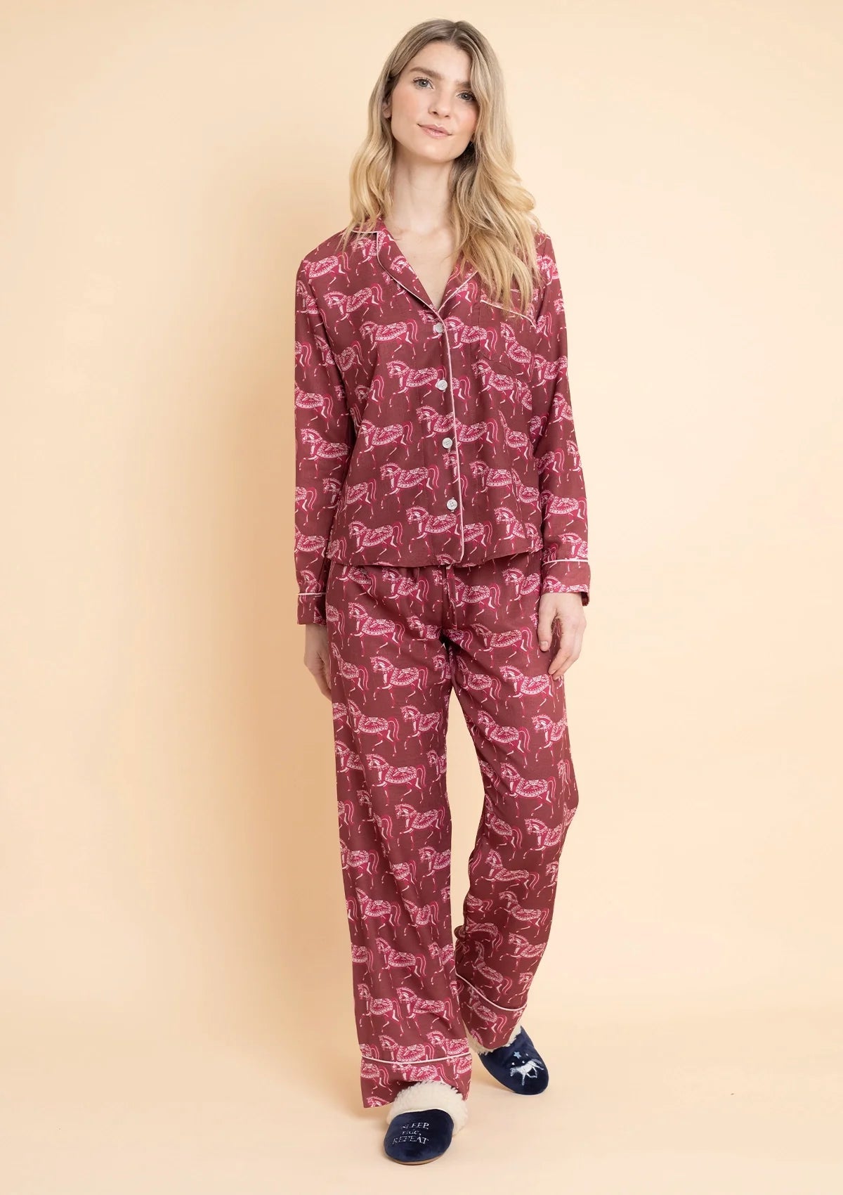 Whisper Long Sleeve PJ's Set | Blossomare Print | Cherrywood | Equestrian Sleepwear Collection - Rönner - Equiluxe Tack