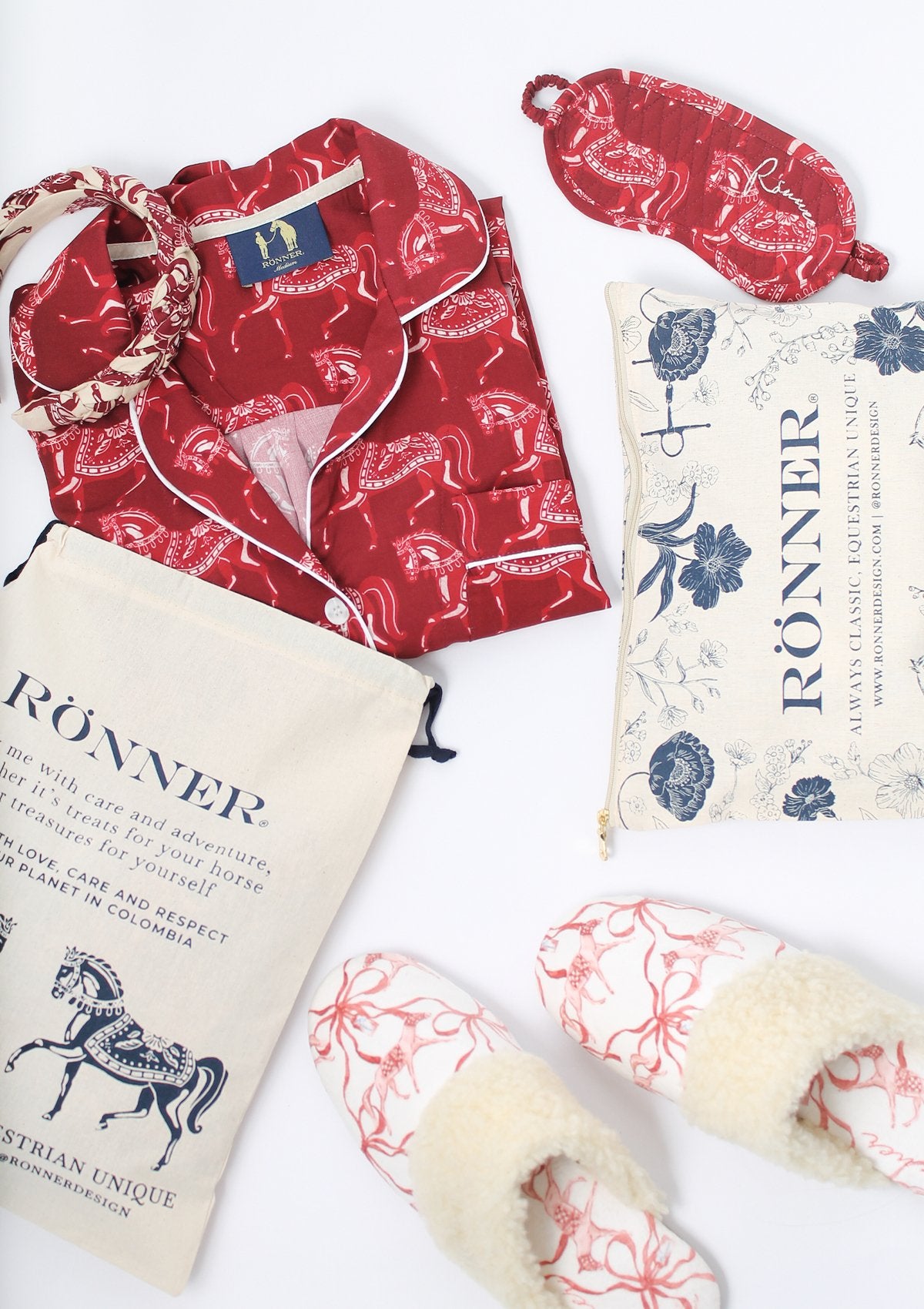 Whisper Long Sleeve PJ's Set | Blossomare Print | Cherrywood | Equestrian Sleepwear Collection - Rönner - Equiluxe Tack