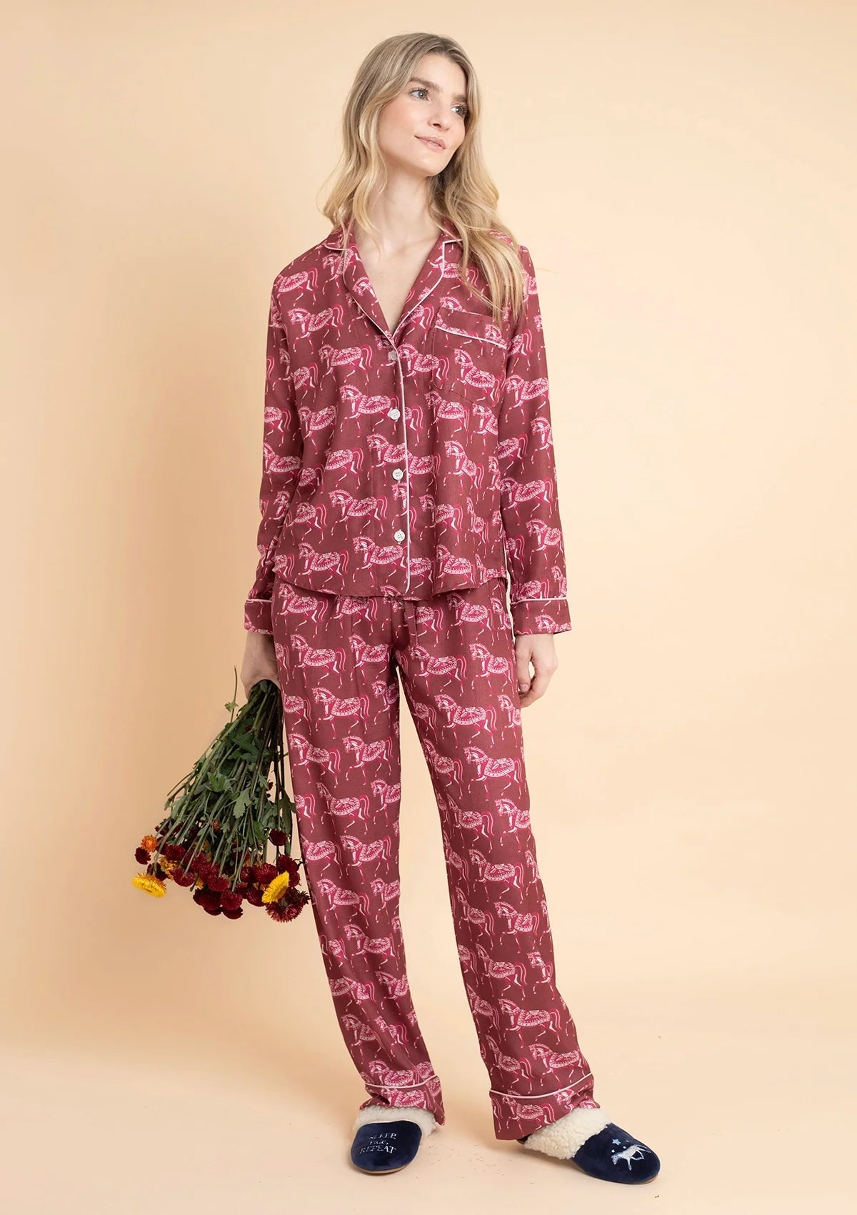 Whisper Long Sleeve PJ's Set | Blossomare Print | Cherrywood | Equestrian Sleepwear Collection - Rönner - Equiluxe Tack