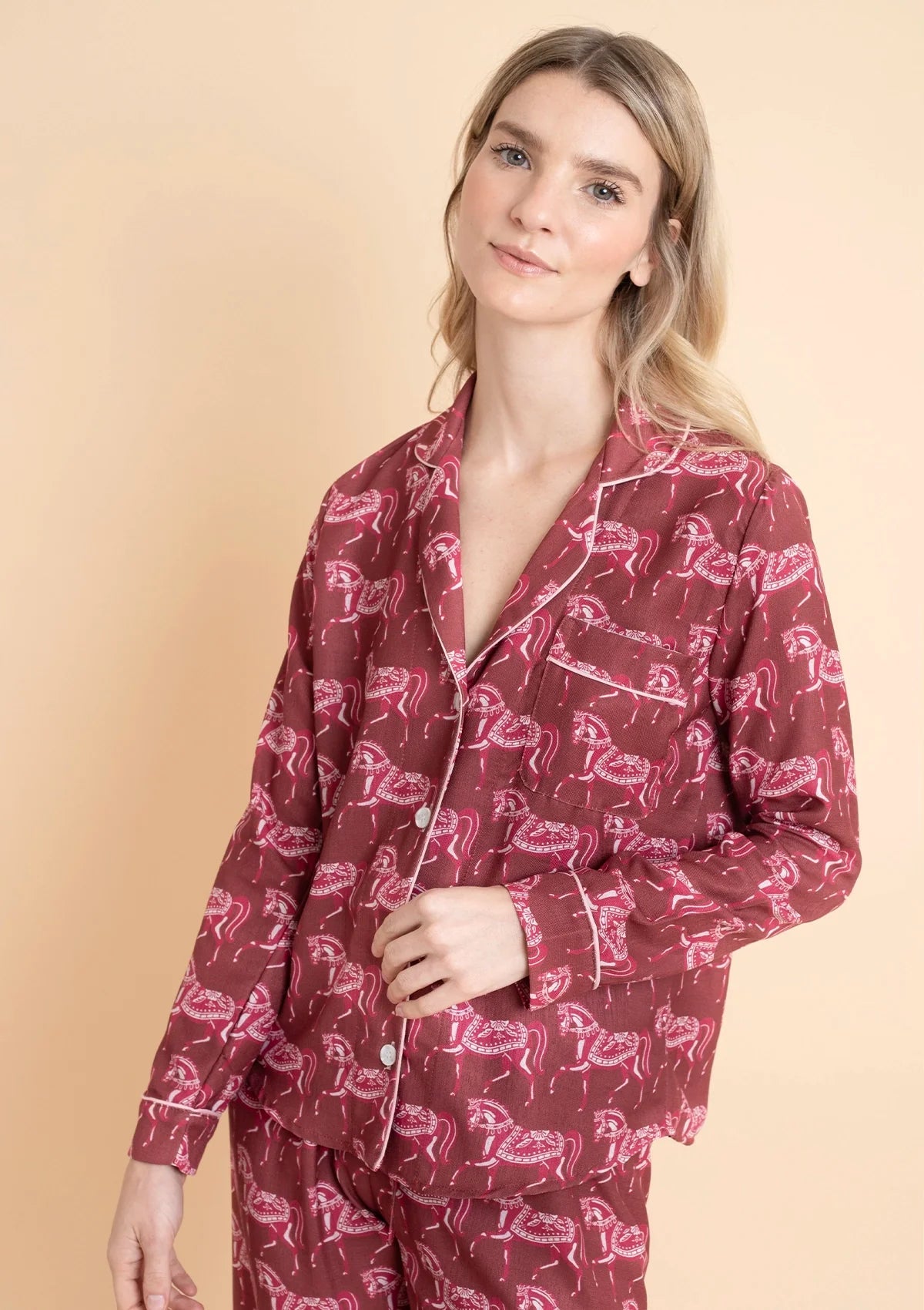 Whisper Long Sleeve PJ's Set | Blossomare Print | Cherrywood | Equestrian Sleepwear Collection - Rönner - Equiluxe Tack